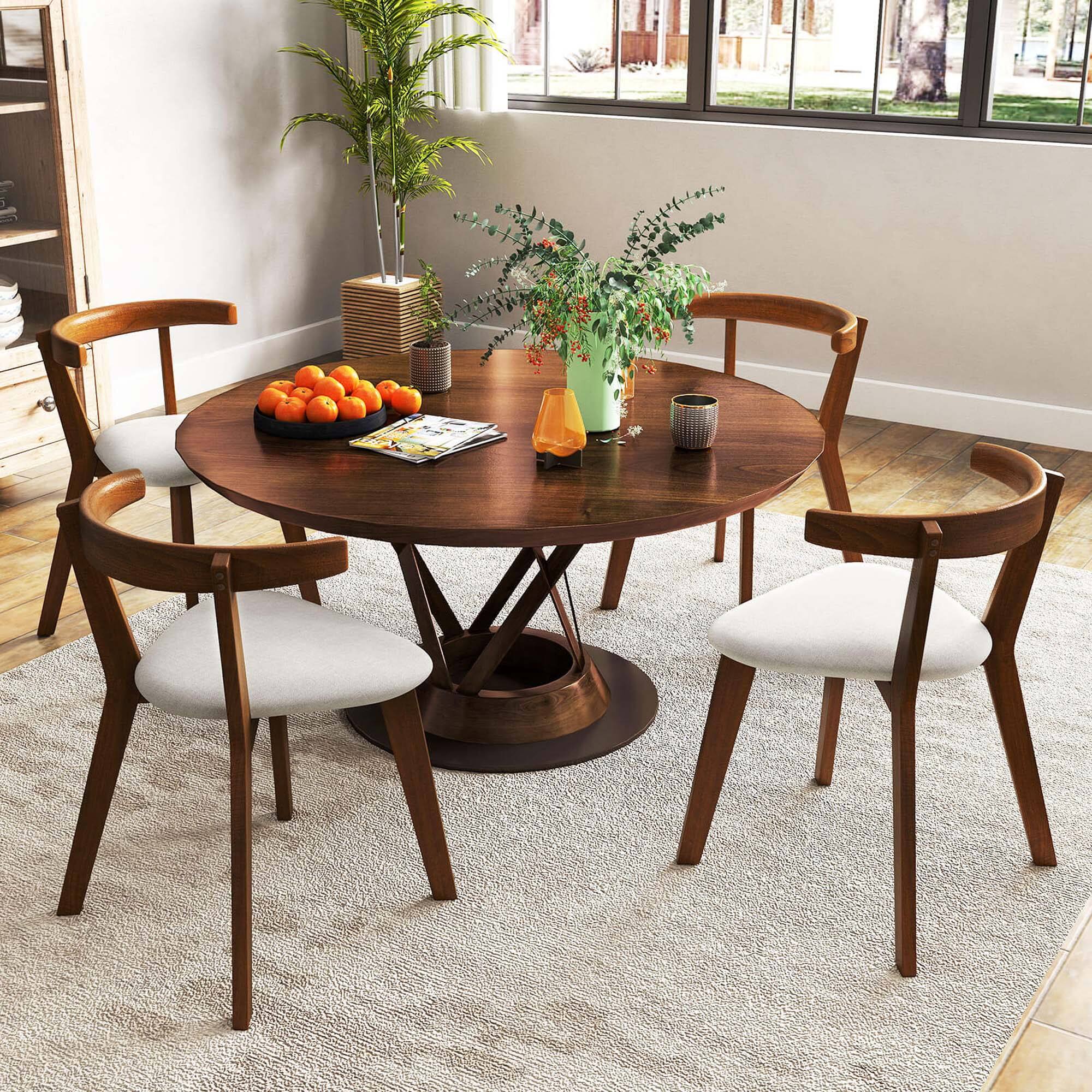 Alt View 1. Costway - Costway Space-Saving Wood Upholstered Dining Chair Set of 4 with Padded Seat & Curved Back - Walnut,White.