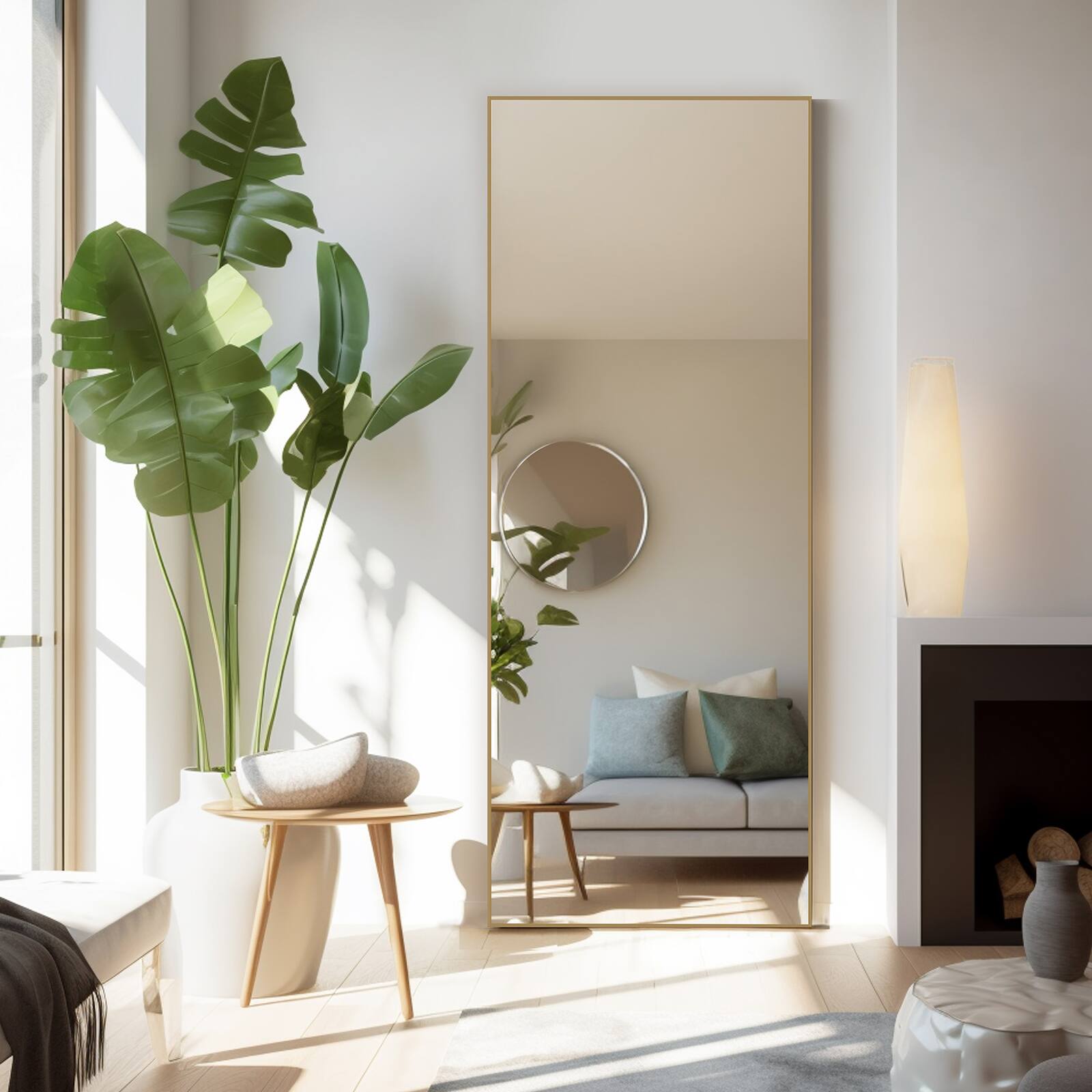 Front. DOMETOUR - 21x64 Inch Full Length Mirror Standing Rectangle Floor Mirrors Body Dressing Wall-Mounted Mirror - Gold.