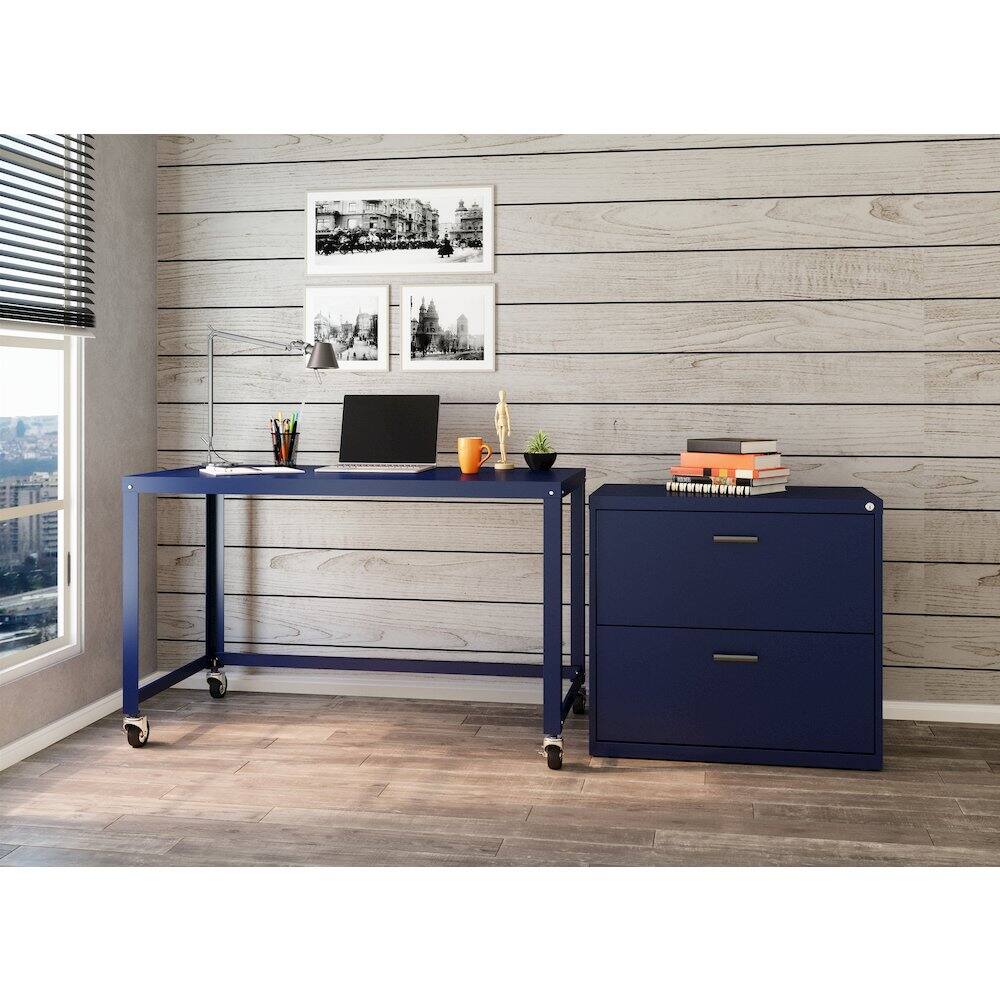 Alt View 7. Space Solutions - Space Solutions Assembled 48-inch Wide Mobile Metal Desk for Home Office, Navy - Blue.