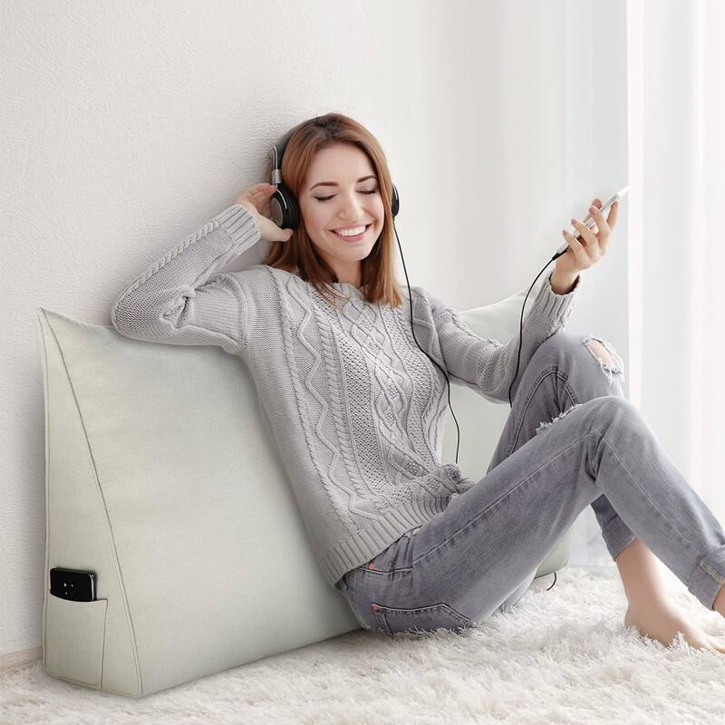Back. wowmax - Twin Size Wedge Headboard Pillow - Large Bed Rest Pillow with Removable White Cover for Reading and Back Support - White.