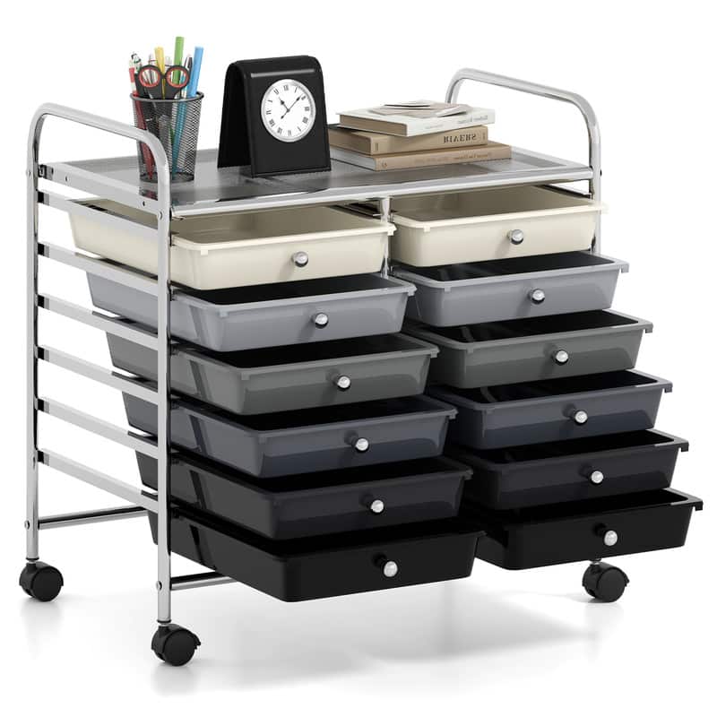 WELLFOR - 12 Drawer Art & Craft Rolling Storage Cart Tools Scrapbook Paper Office School Organizer with Sturdy Frame - Gradient Grey price history on PriceWatchPro