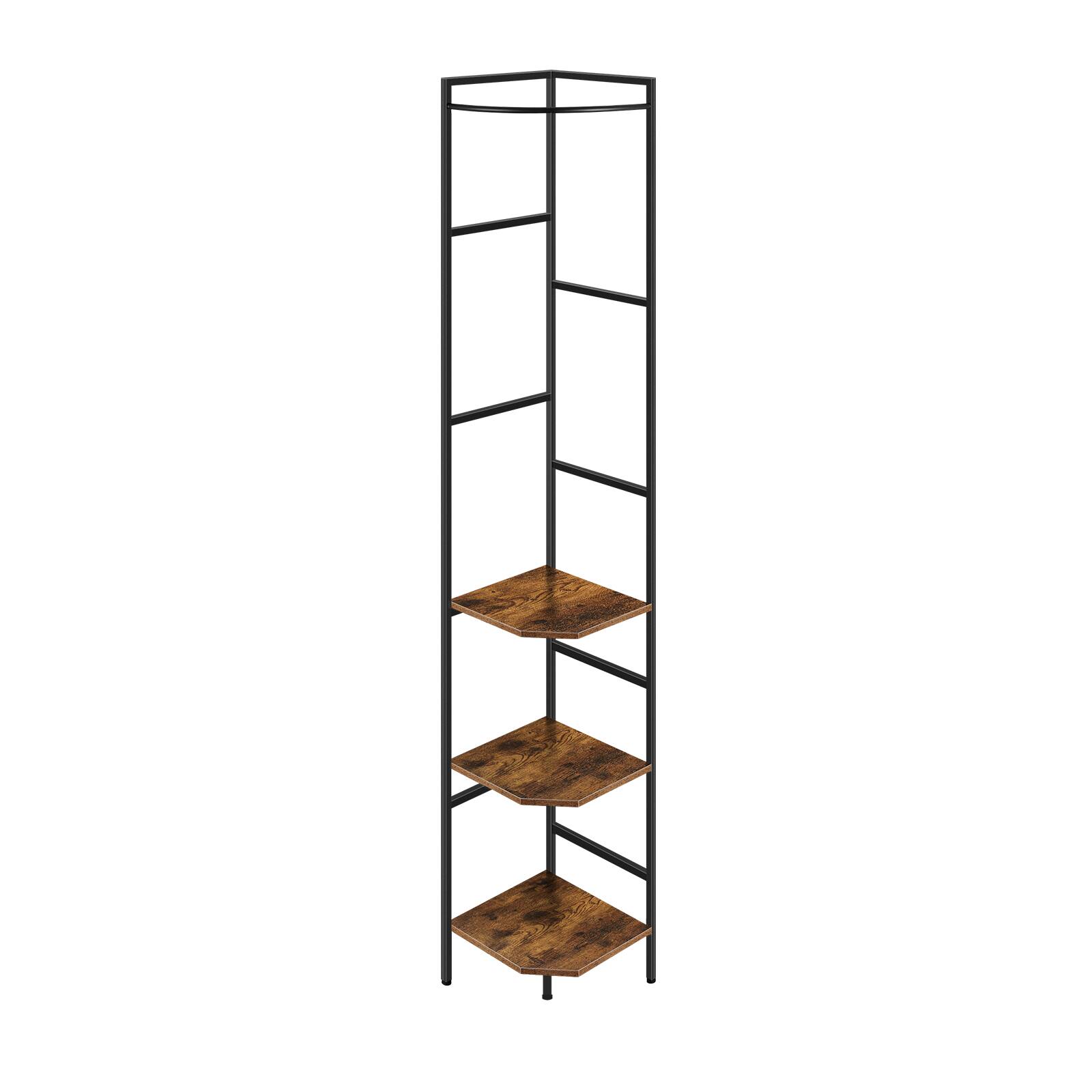 Front. Oumilen - Corner Hall Tree – 3‑Tier Corner Coat Rack with Storage Shelves, Industrial Organizer for Entryway - Brown.