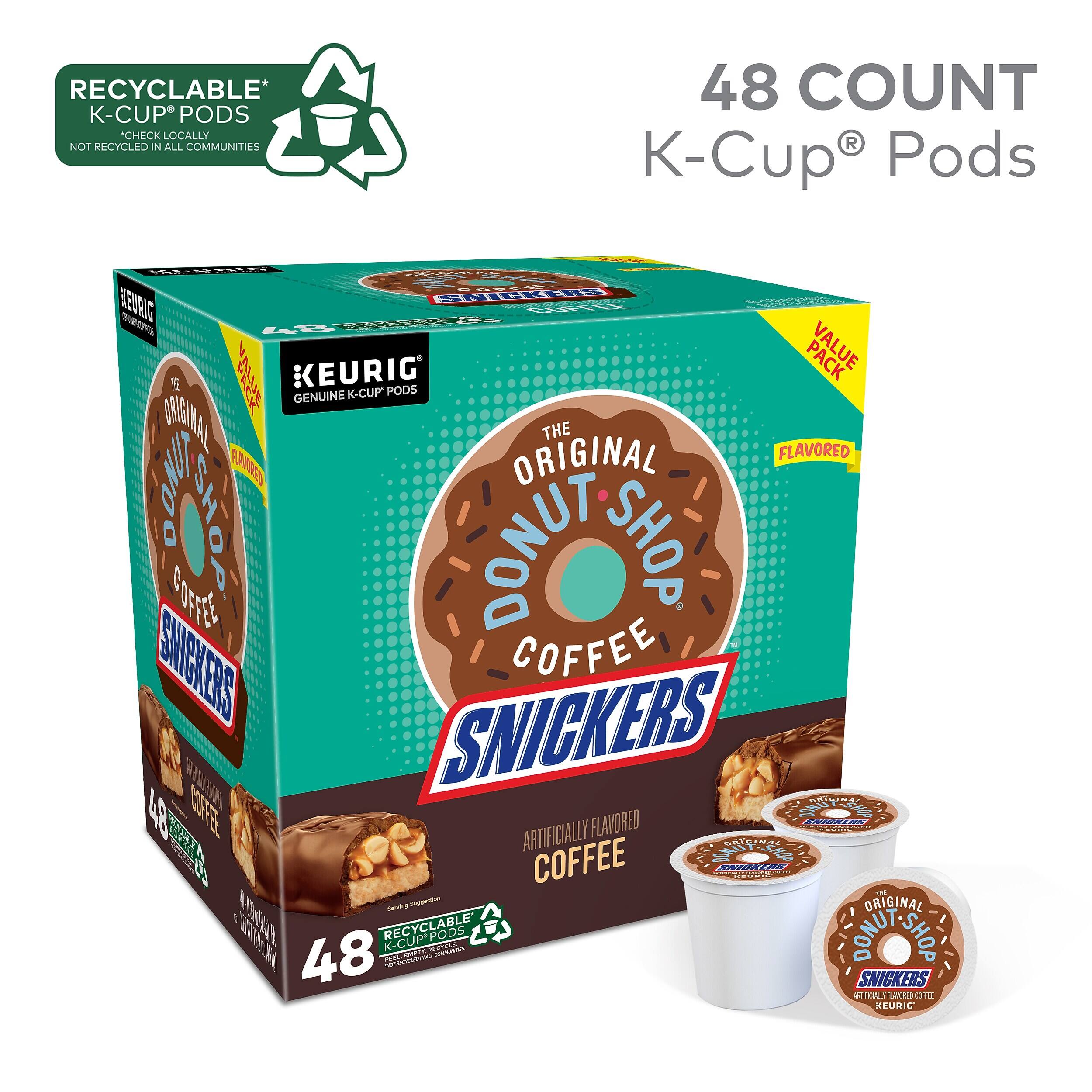 RECYCLABLE K-CUP PODS CHECK LOCALLY NOT RECYCLED IN ALL COMMUNITIES 48 COUNT K-Cup Pods

KEURIG PACK

GENUINE K-CUP PODS

THE ORIGINAL DONUT SHOP

SNICKERS

ARTIFICIALLY FLAVORED COFFEE

48

RECYCLABLE K-CUP PODS