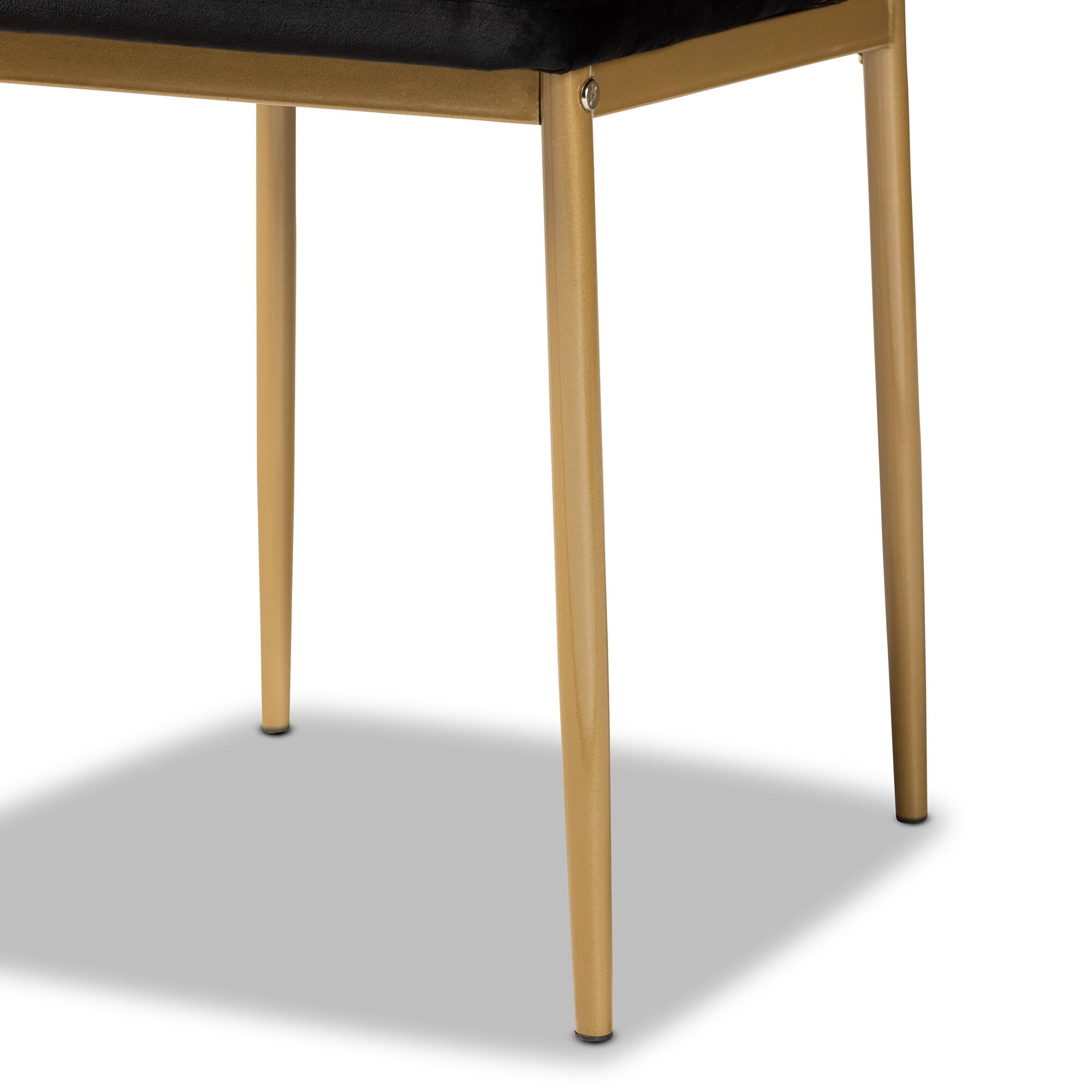Back. Baxton Studio - Armand Glam Velvet Fabric Upholstered and Gold Finished Metal 4-Piece Dining Chair Set - Black/Gold.