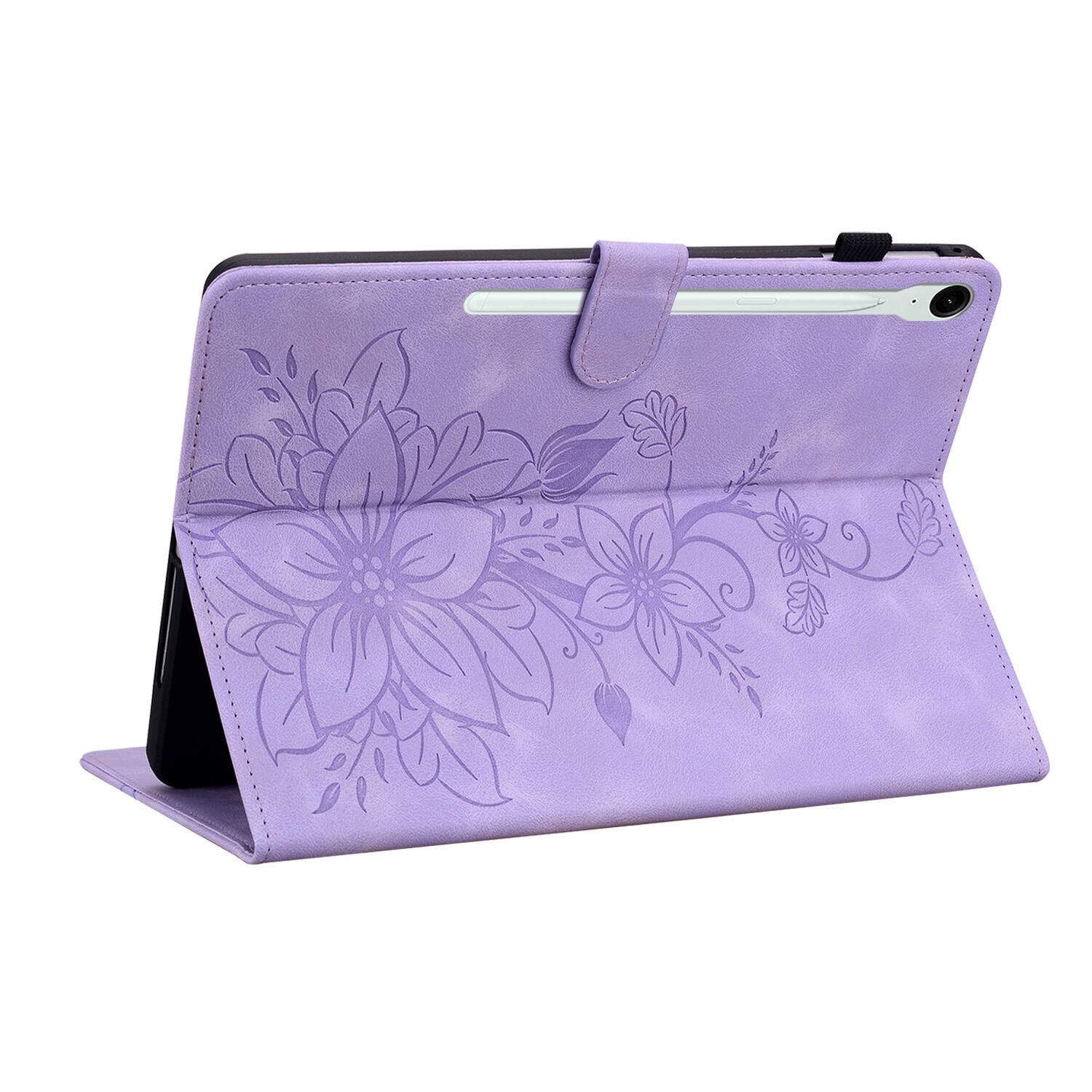 Left. Dteck - Case for Samsung Galaxy Tab S10 FE & S10 Lite and S9 FE & S9,Embossed Pattern PU Leather Flip Card Holder Stand Cover - Purple.