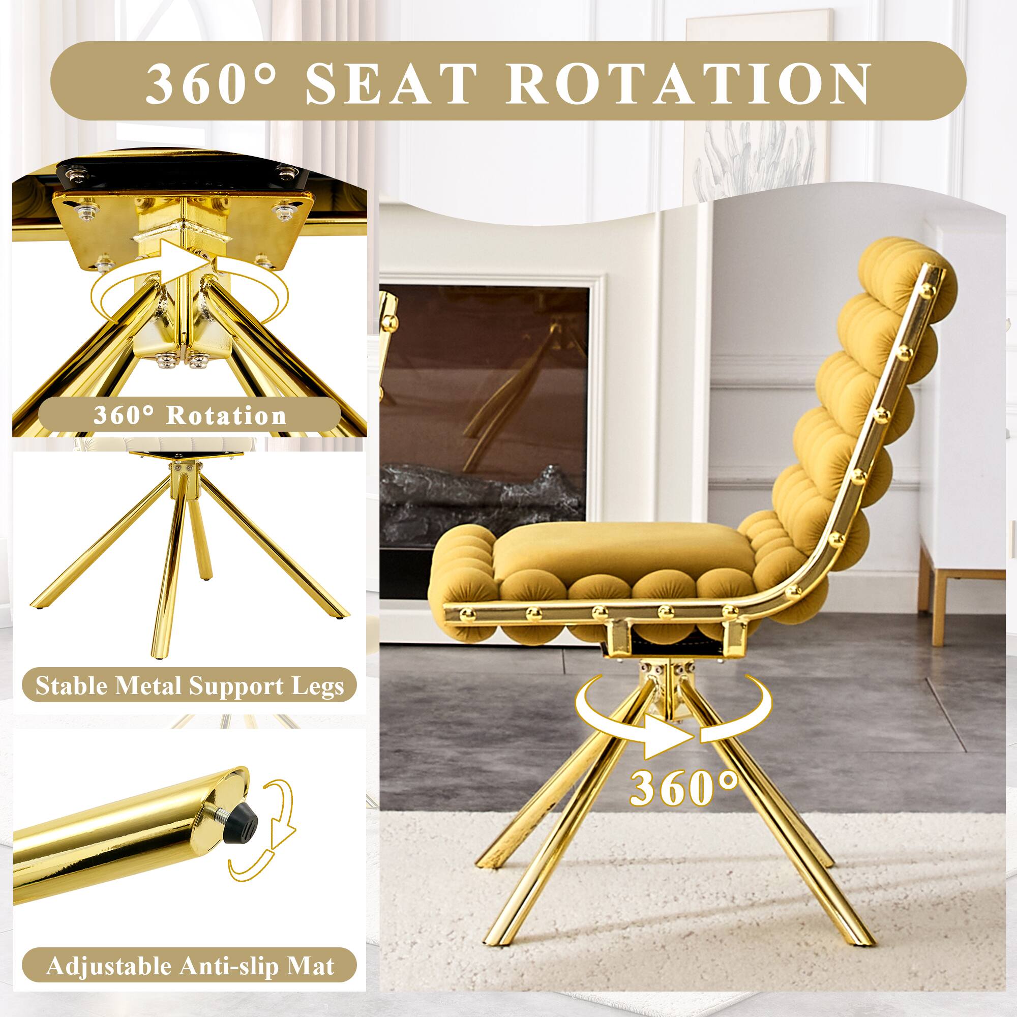 360° SEAT ROTATION

- 360° Rotation
- Stable Metal Support Legs
- Adjustable Anti-slip Mat