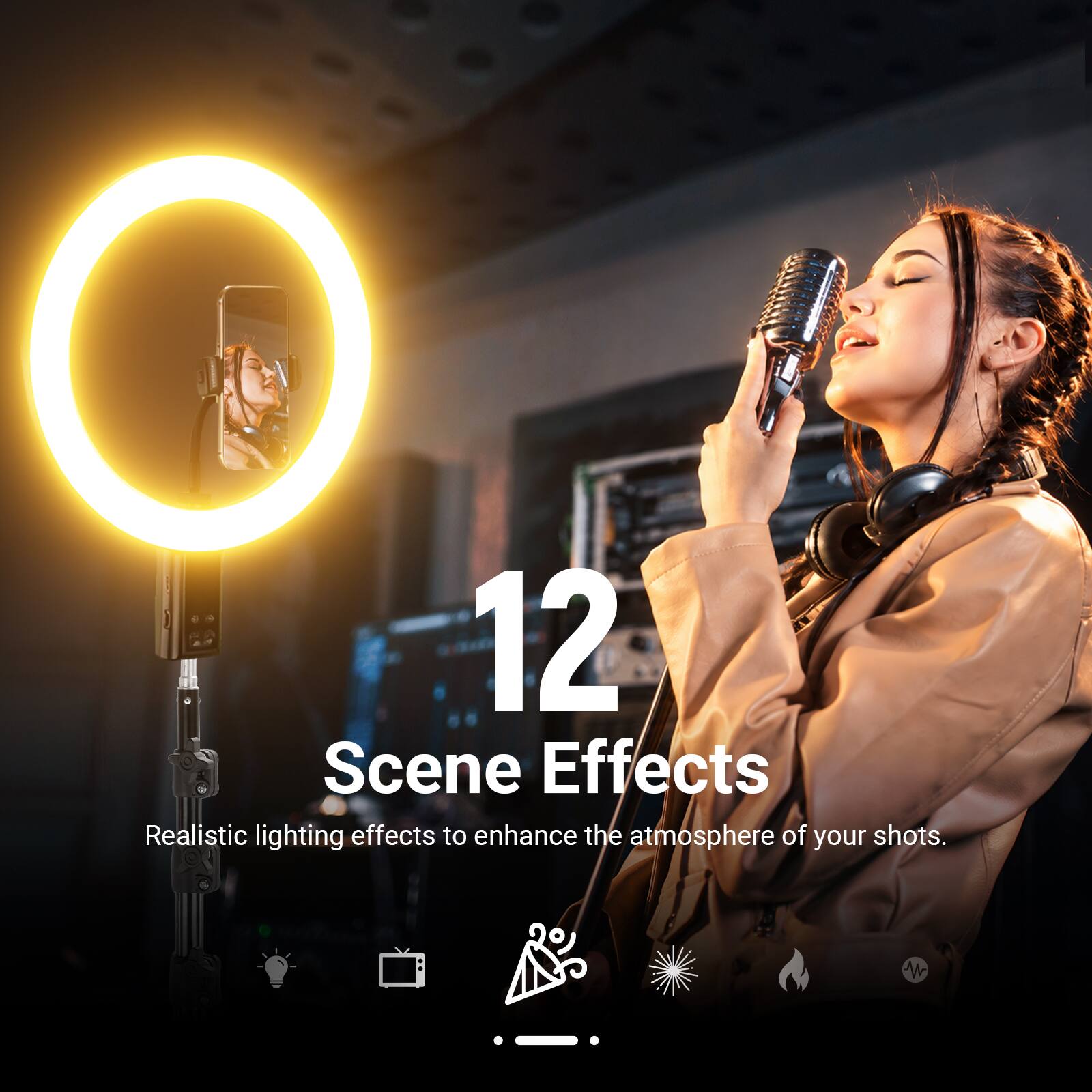 12 Scene Effects  
Realistic lighting effects to enhance the atmosphere of your shots.