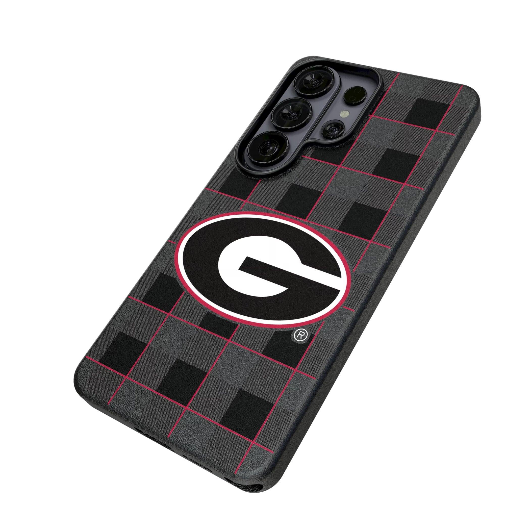Alt View 1. Keyscaper - Georgia Bulldogs Plaid Galaxy Magnetic Bump Case - S24 Ultra - Black.