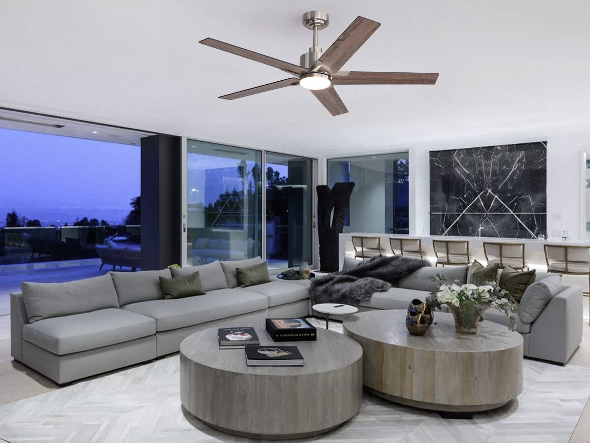 Back. Siljoy - 52 Inch Nickel Modern Ceiling Fan with LED Light(5 Blades Remote Included) - Nickel.