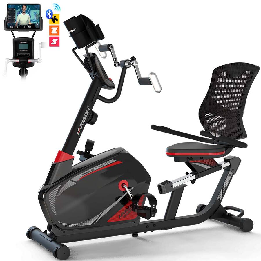 HARISON - Magnetic Exercise Bike with Arm Exerciser, 400LB Recumbent Bike, Bluetooth App, LCD & Tablet Holder(BBB8ARE) - Black