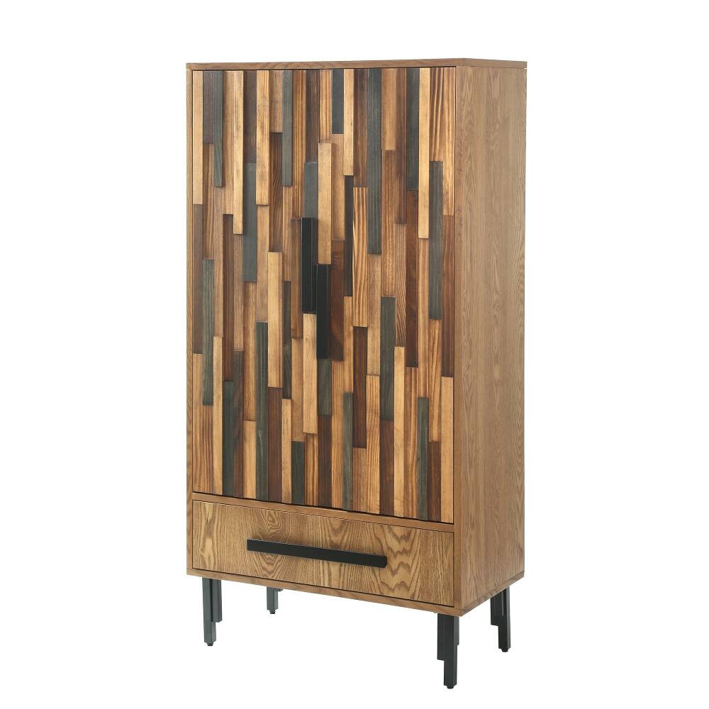 Alt View 3. Loheer - Loheer Tall Storage Cabinet with Drawer Wood Accent Sideboard for Living Room Hallway Freestanding Two Door Furniture - Ash Wood Grain.