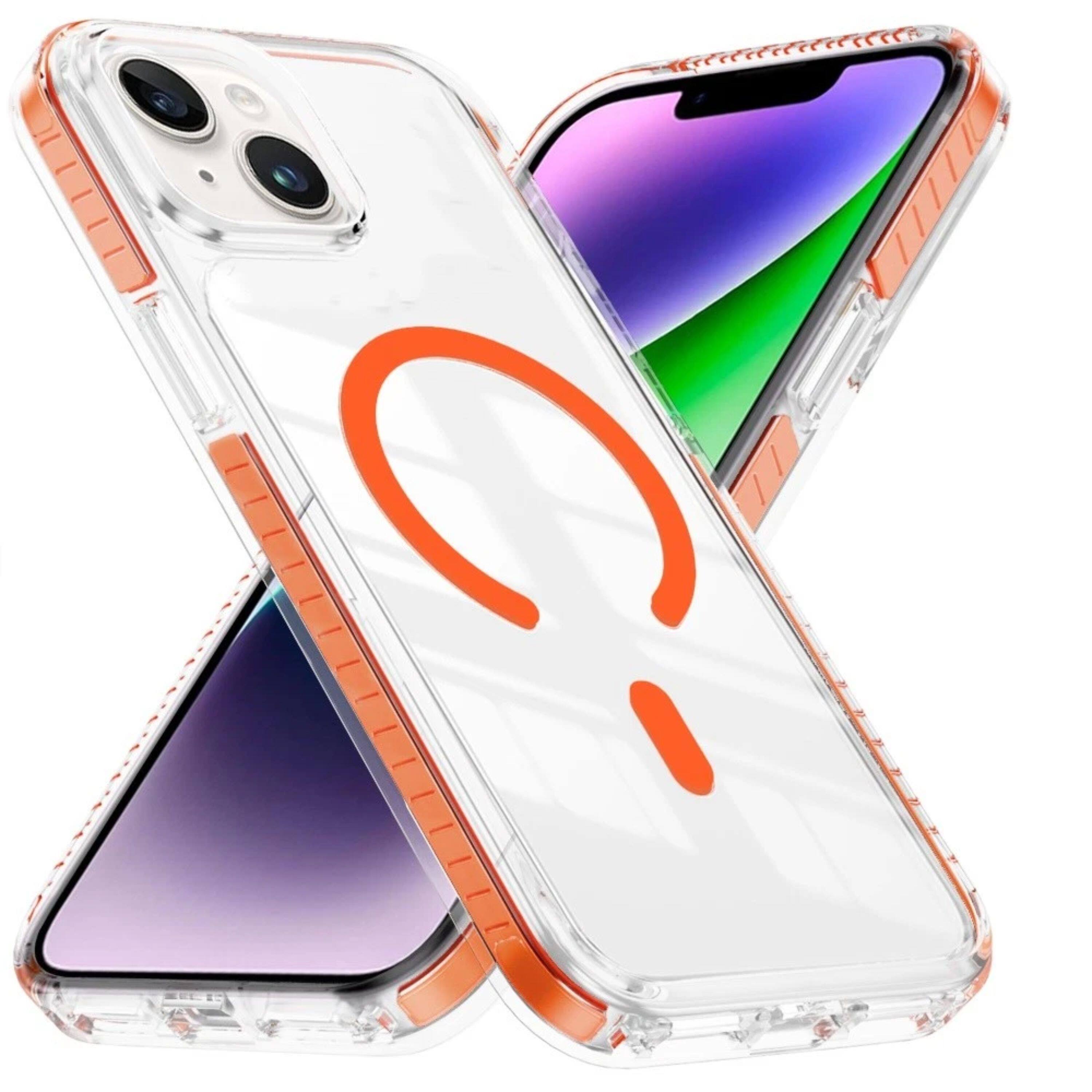 Front. Kitcheniva - Magnetic Circle With Colored Edge Trim Plus Tempered Glass For iPhone 13/14 Clear/Cosmic Orange - Cosmic Orange.