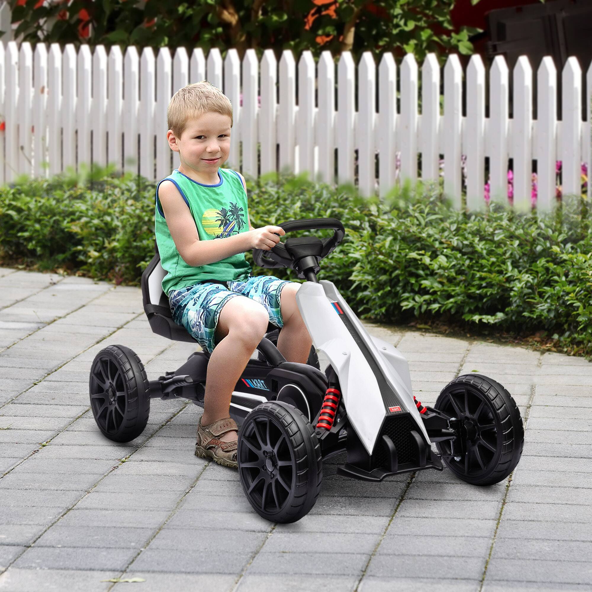 Angle. Aosom - Kids Pedal Go Kart, Outdoor, Adjustable Seat, Swing Axle, Handbrake, 4 Non-Slip EVA Wheels, Ages 3-8.