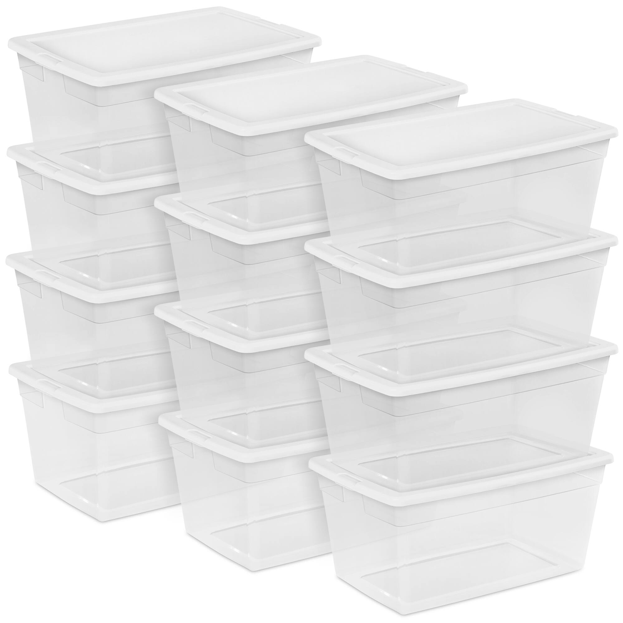 Front. Sterilite - Sterilite 90 Quart Storage Box Container with Clear Base & White Lid, (12 Pack).