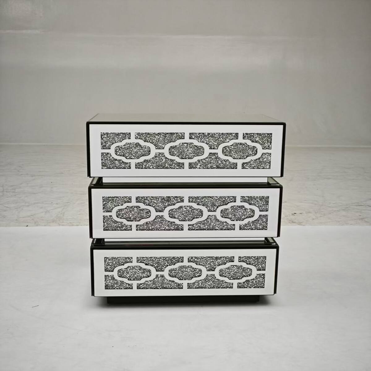 Alt View 8. Loheer - Loheer Mirrored Nightstand, Three Drawer Bedside Table, Silver Bedroom Side Table - Silver.