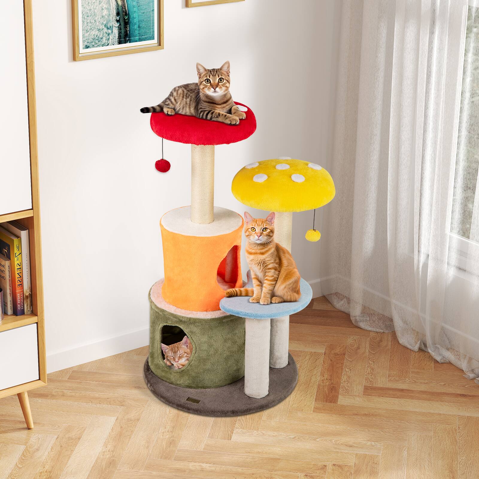 Alt View 3. Gymax - Gymax 43'' Tall Cute Cat Tree w/ 2 Condos Padded Platforms Sisal Scratching Posts - GYM17709.