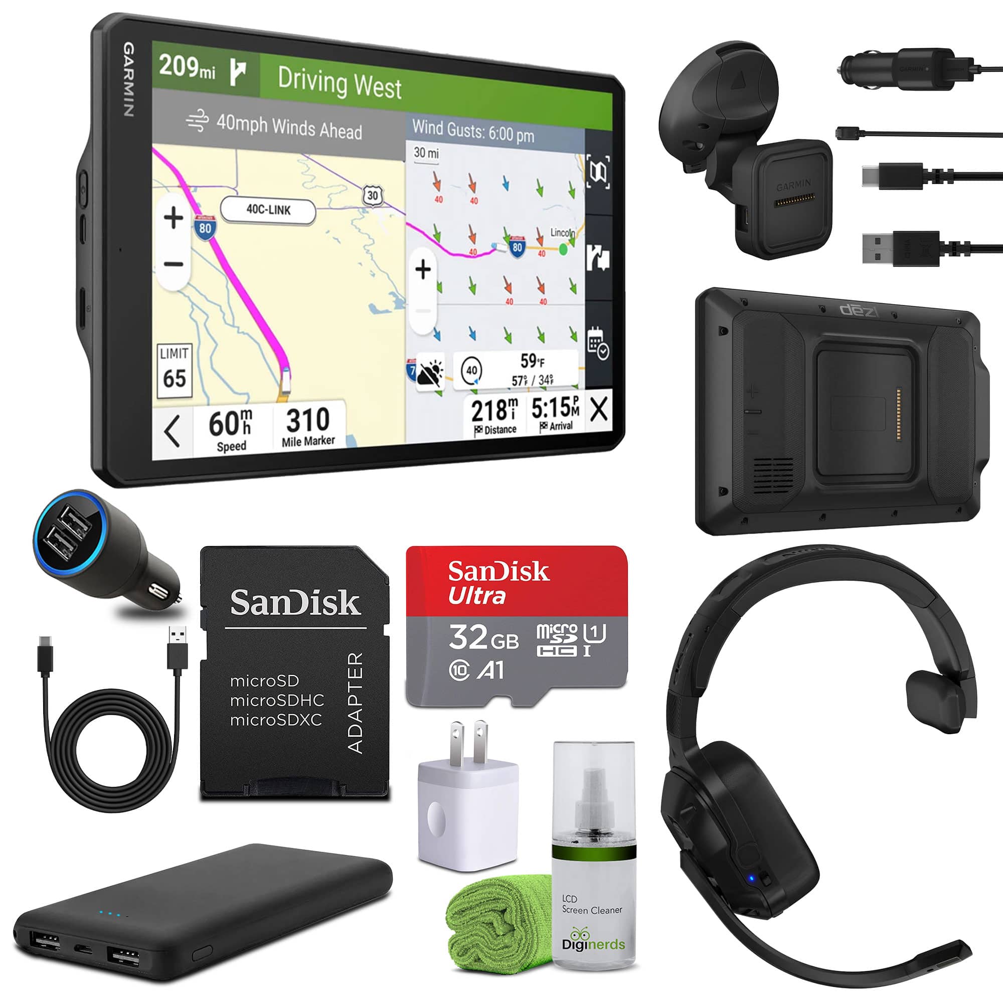 Garmin - dezl OTR1020, Extra-Large, Easy-to-Read 10” GPS Truck Navigator Bundle - Black