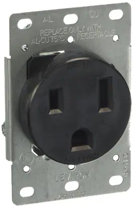 Amber Sporting Goods - Leviton 50 Amp, 250 Volt Flush Mounting Receptacle, Straight Blade, Industrial Grade, Grounding, 1-Pack, 5374-S00 - Black