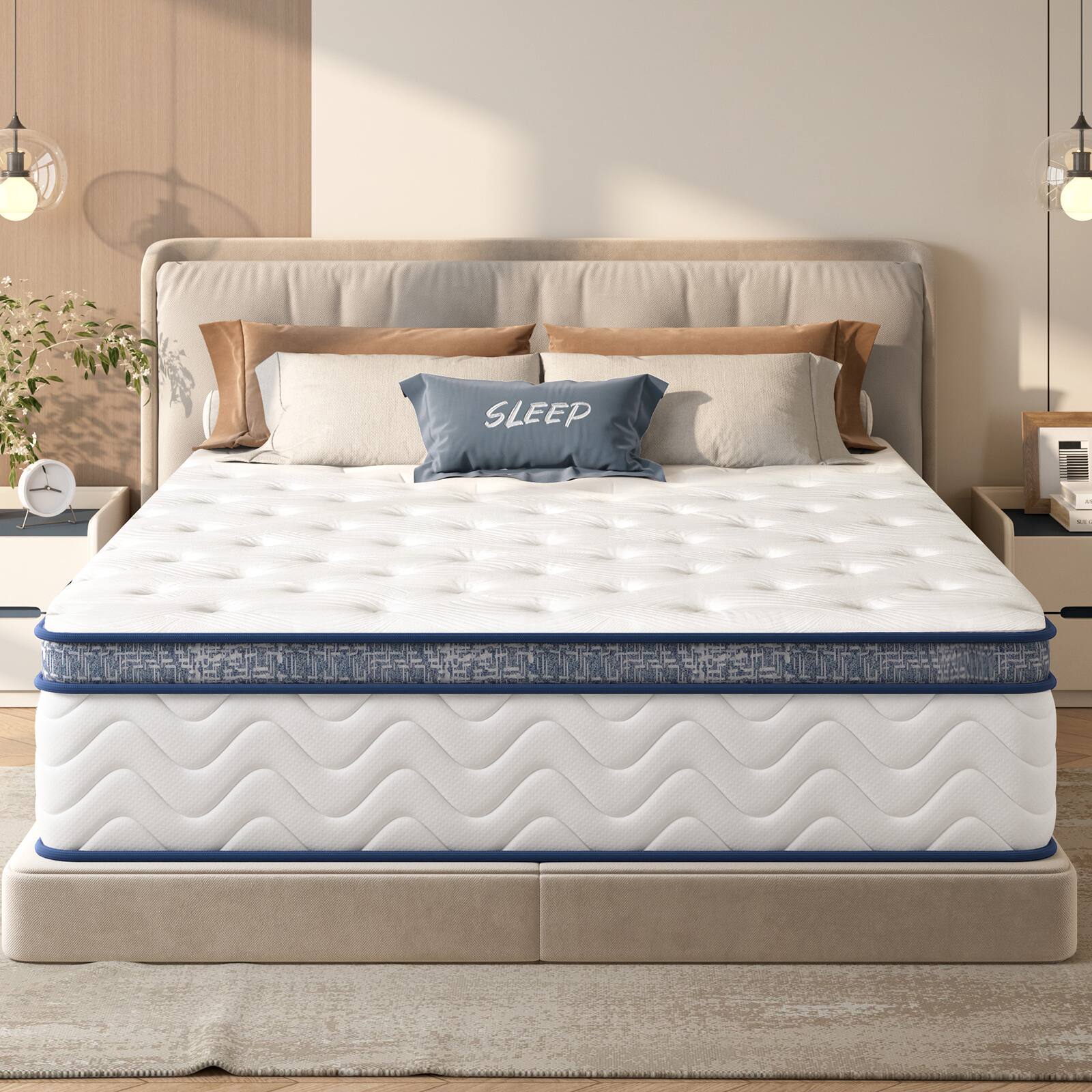 Alt View 7. Chateau Abodes - 12'' Queen Size Hybrid Mattress with Individually Pocketed Innerspring for Pressure Relief & Motion Isolation, Medium Fi - White.