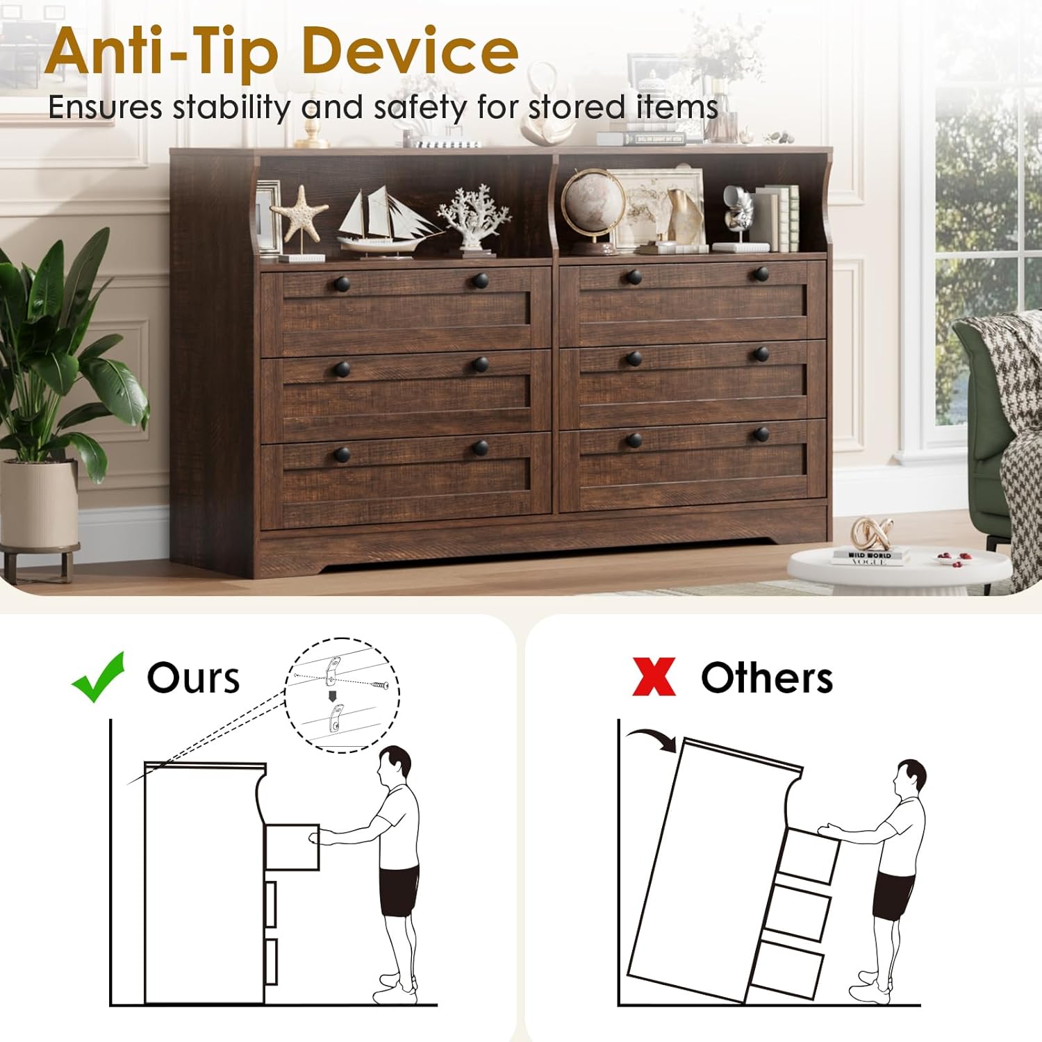Anti-Tip Device  
Ensures stability and safety for stored items  

Ours  
Others
