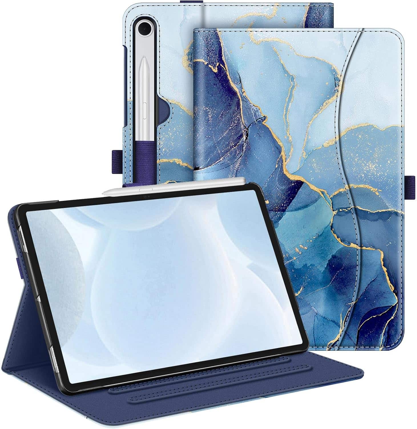 Fintie - Multi-Angle Case for Samsung Galaxy Tab S10 Lite/ Tab S10 FE/ Tab S9 FE/ Tab S9, With Front Card Pocket, Auto Wake/Sleep - Ocean Marble
