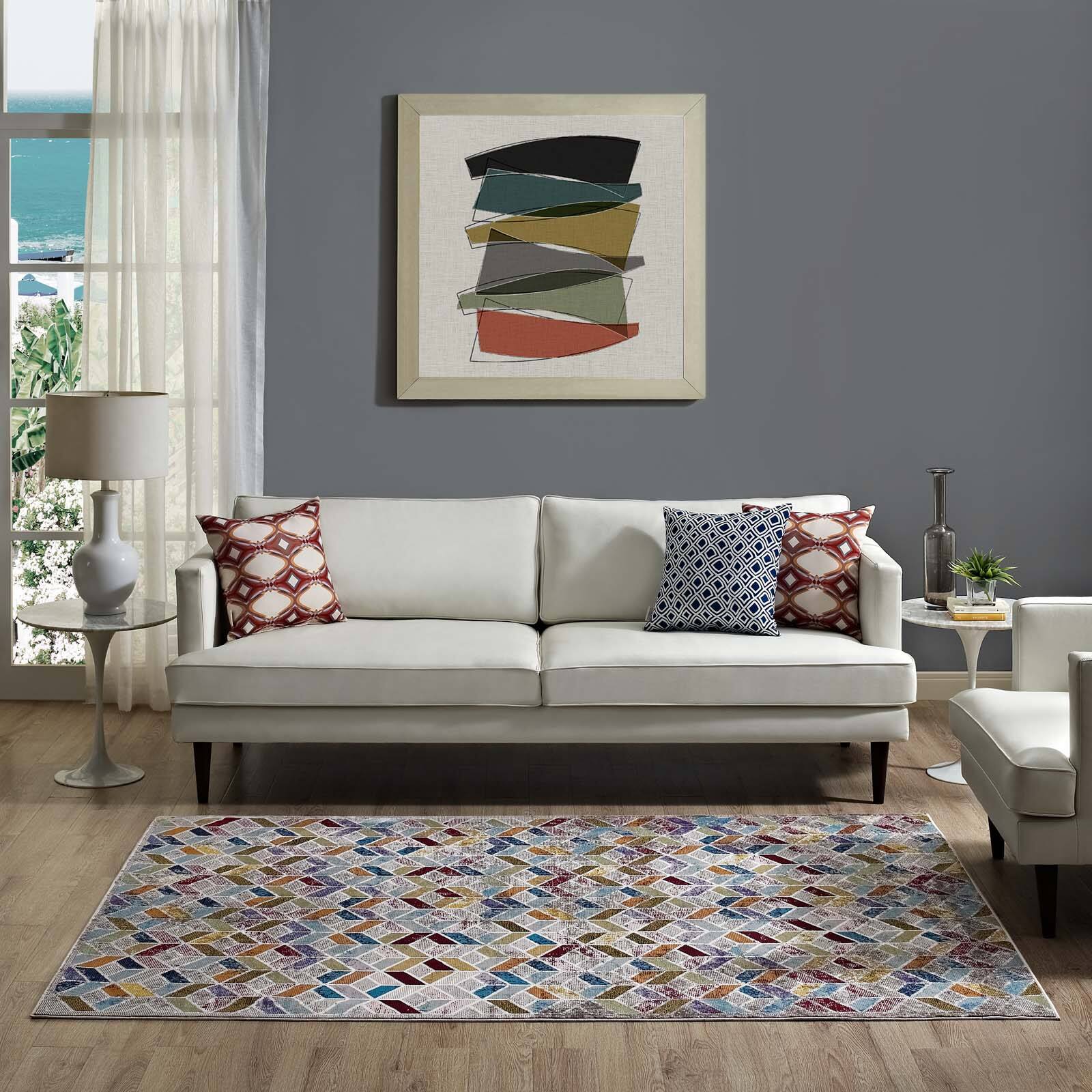 Left. Modway - Laleh Geometric Mosaic Area Rug - Multicolored.