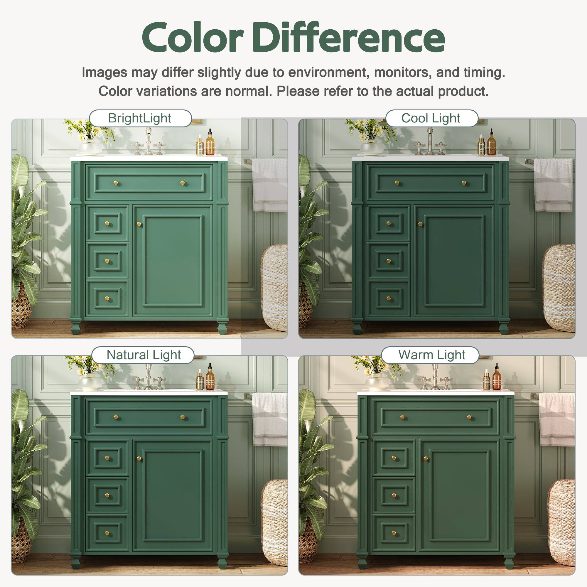 Color Difference  
Images may differ slightly due to environment, monitors, and timing. Color variations are normal. Please refer to the actual product.  

Bright Light  
Cool Light  
Natural Light  
Warm Light