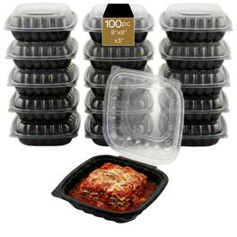 Eco Harmony Products - Hinged Container (PP) Four Vents, Duo-Colored, 8" x 8", 100-Pack - Black