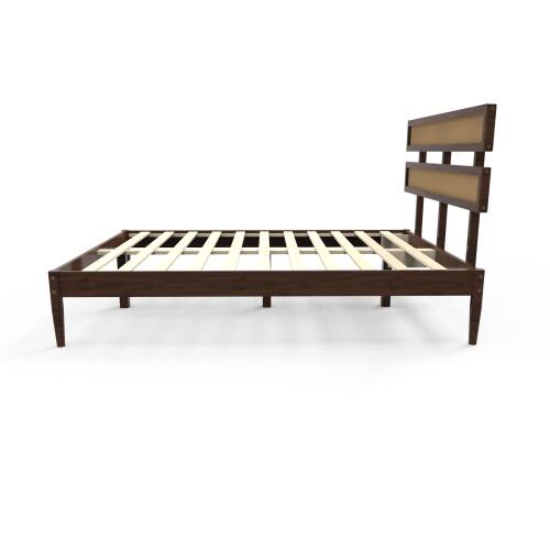 Alt View 2. Winado - Rattan Bed Frame with Headboard Boho Wooden Platform Panel Bed with Underbed Storage for Bedroom No Box Spring Needed - Brown.