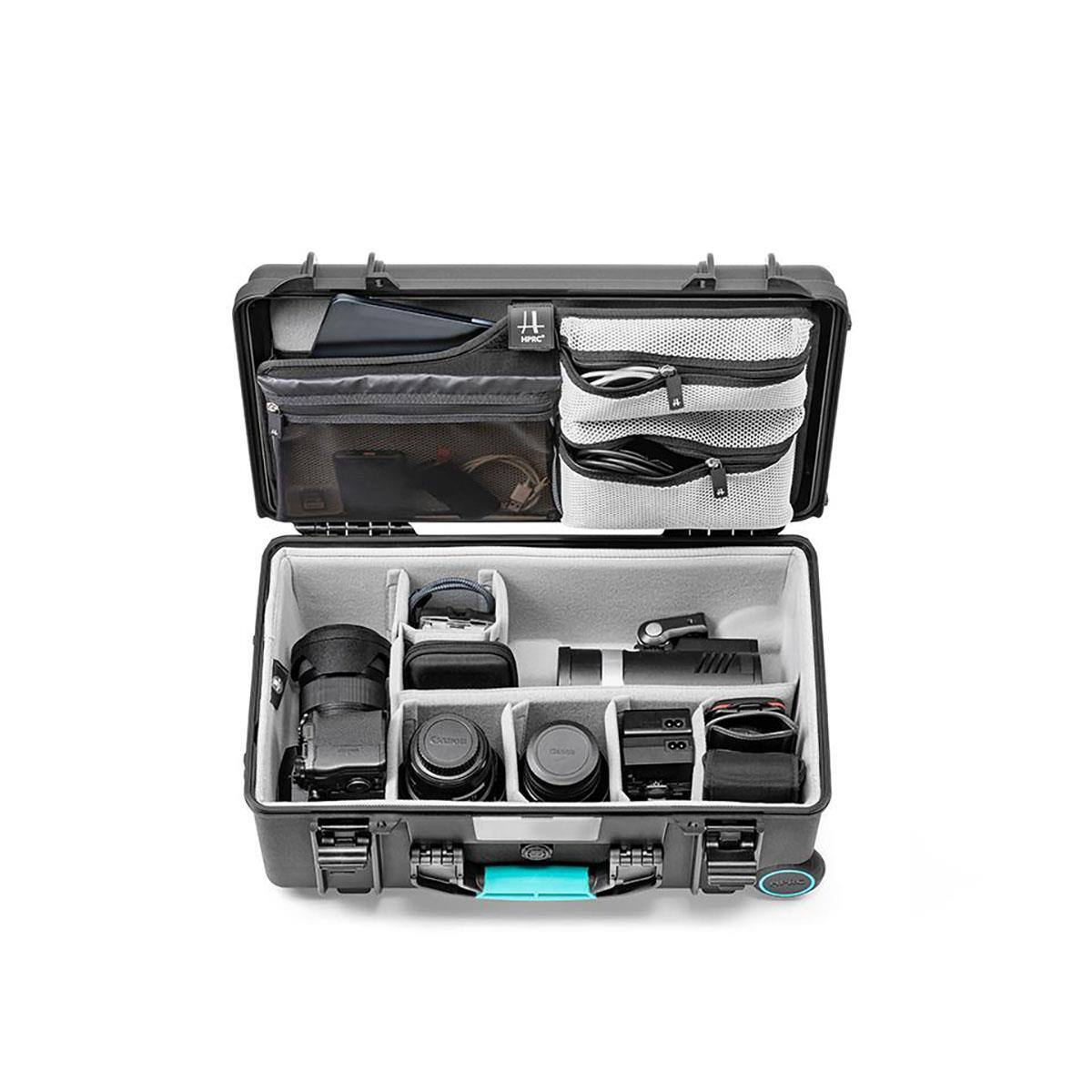 Alt View 3. HPRC - HPRC 2550 Wheeled Waterproof Hard Case with Second Skin and Lid Organizer, Black/Blue Bassano.