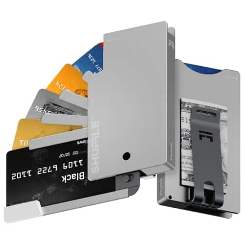 Vulpecula Spade - Shuffle Wallet for Men, Deck-of-Cards Opening, RFID Blocking and Slim Design,Titanium Card &Money Clip Wallet, Holds up - Raw Titanium