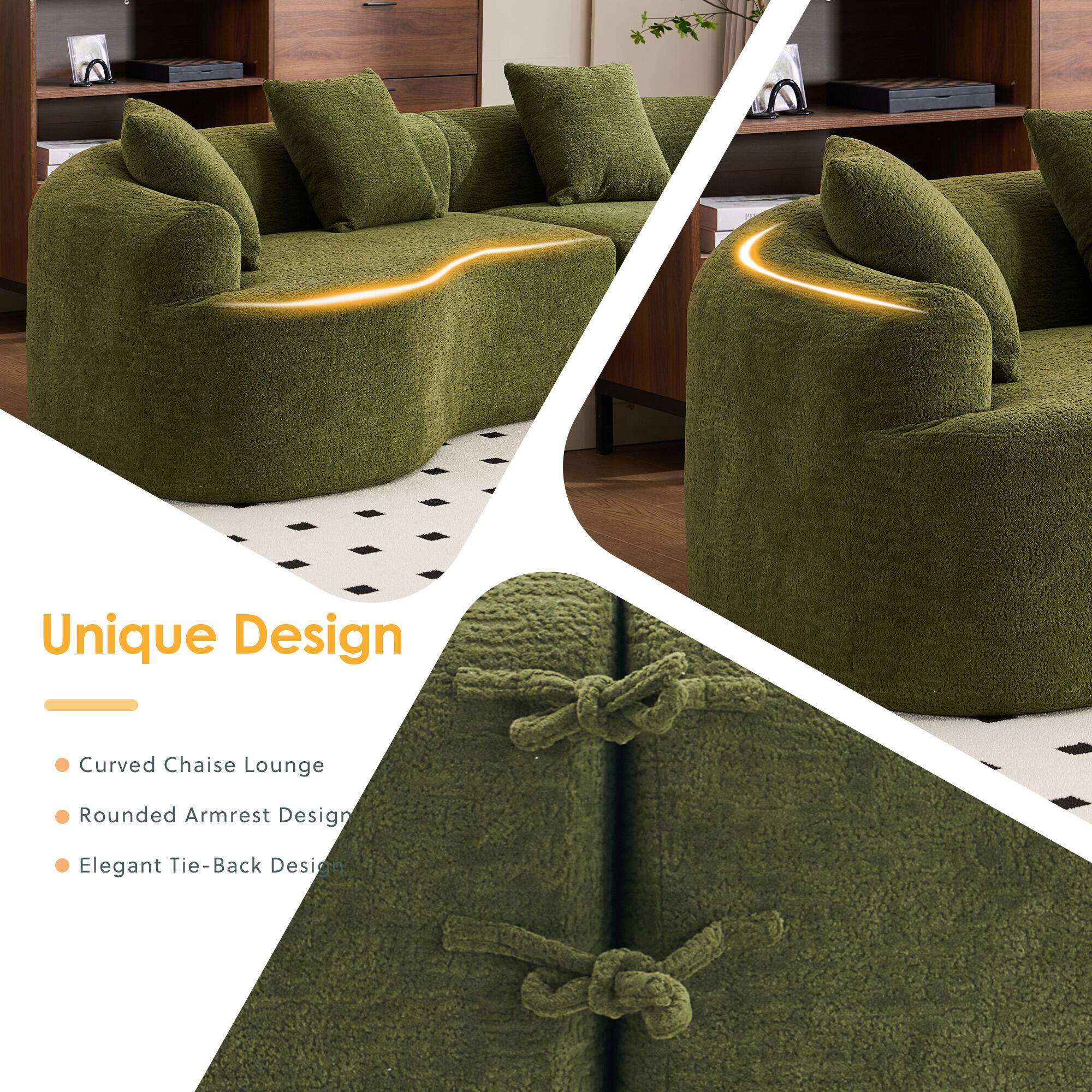 Unique Design  
- Curved Chaise Lounge  
- Rounded Armrest Design  
- Elegant Tie-Back Design