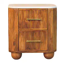 Artisan Furniture - Solid Wood Marble Crest Bedside Table, 2 Drawers - Brown