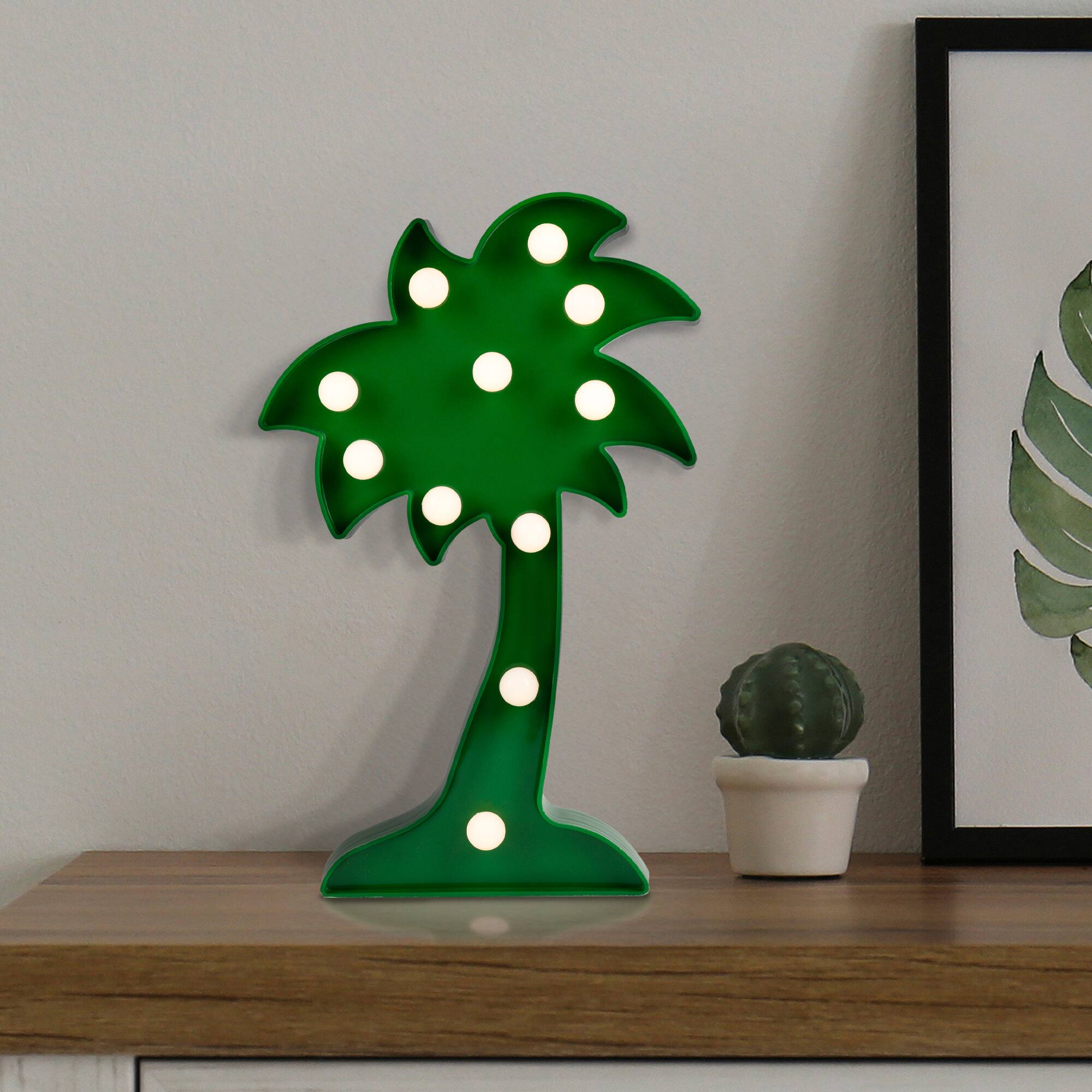 Alt View 2. Northlight - LED Lighted Palm Tree Marquee Wall Art - 10" - Green - Green.