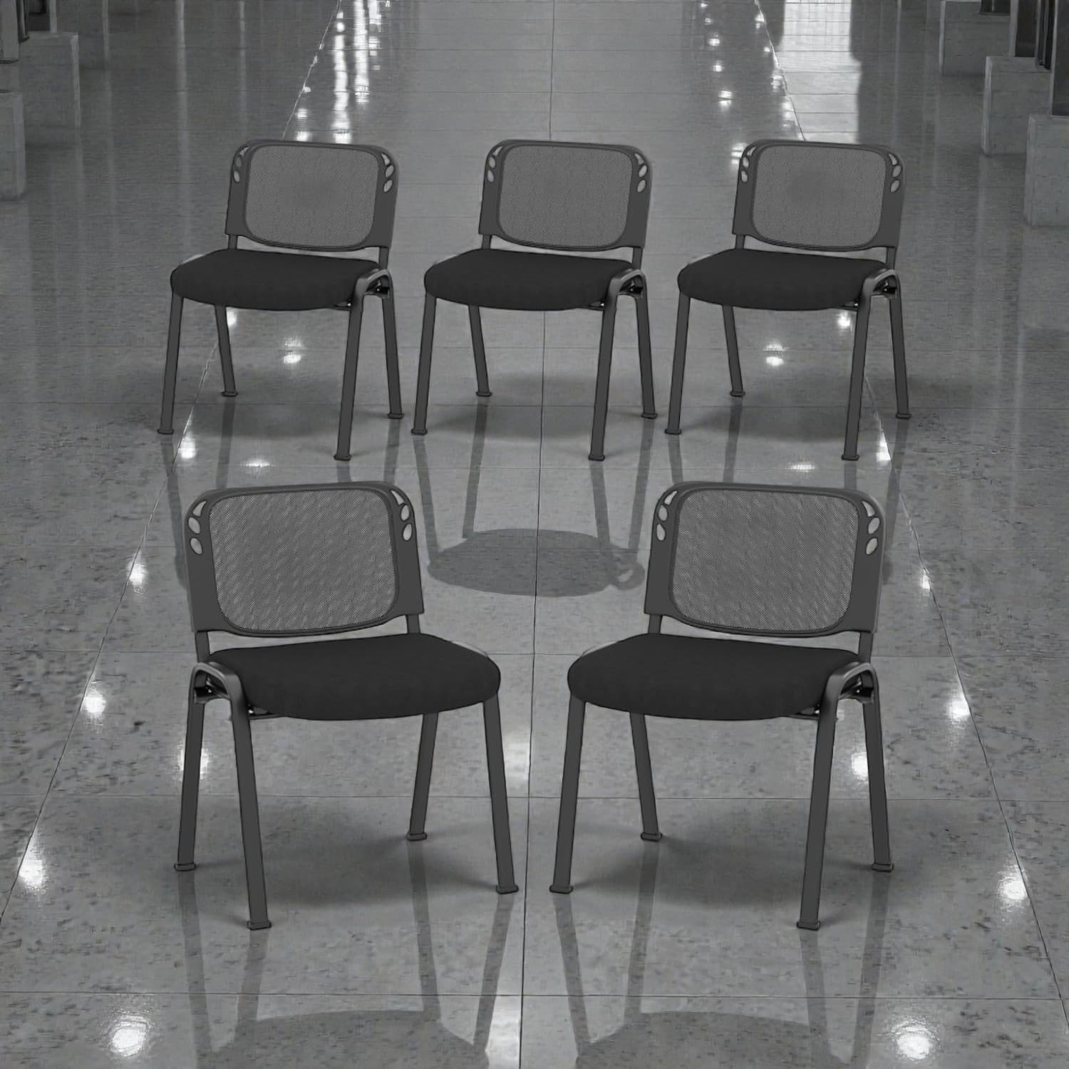 Hivvago - Set of 5 Ergonomic Mesh-Back Guest Chairs, Stackable for Easy Storage - Black