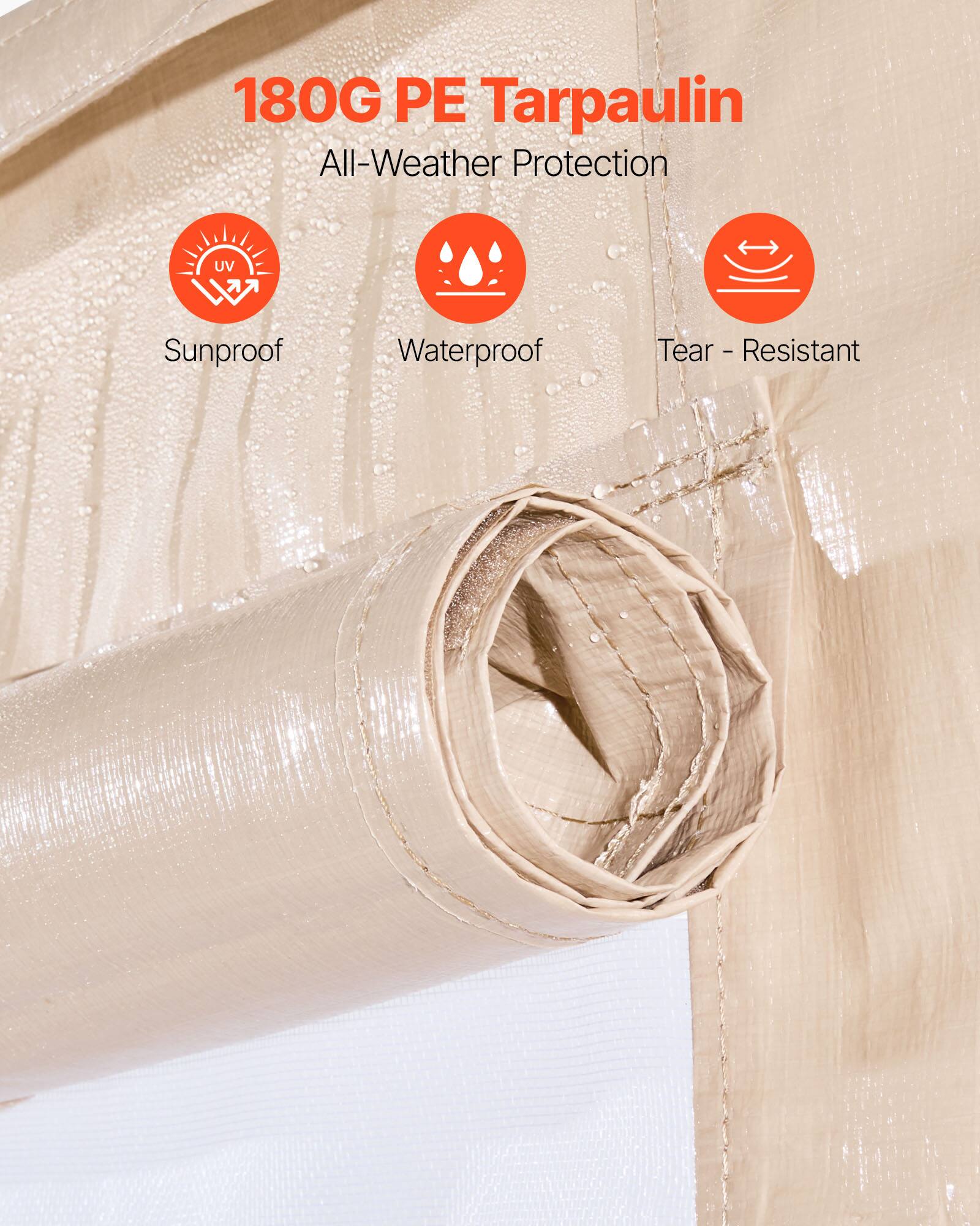 180G PE Tarpaulin  
All-Weather Protection  
Sunproof  
Waterproof  
Tear-Resistant