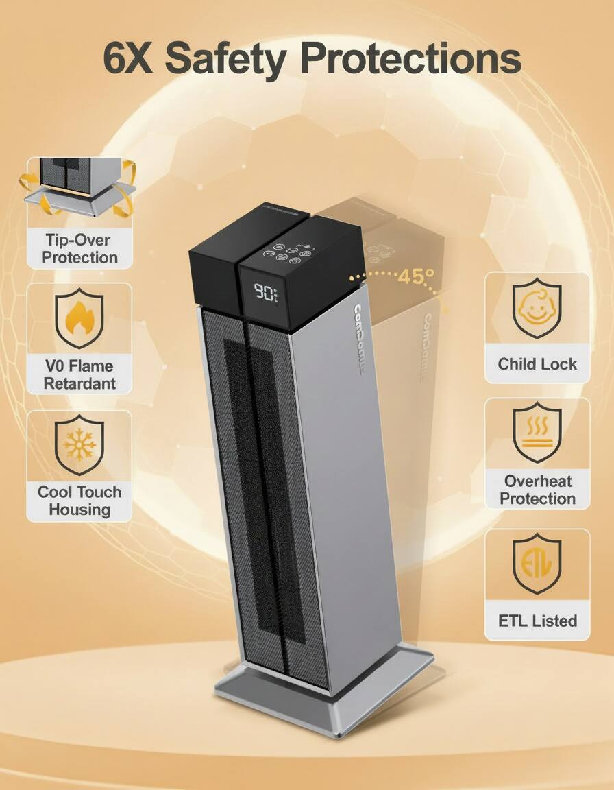 6X Safety Protections

- Tip-Over Protection
- V0 Flame Retardant
- Cool Touch Housing
- Child Lock
- Overheat Protection
- ETL Listed