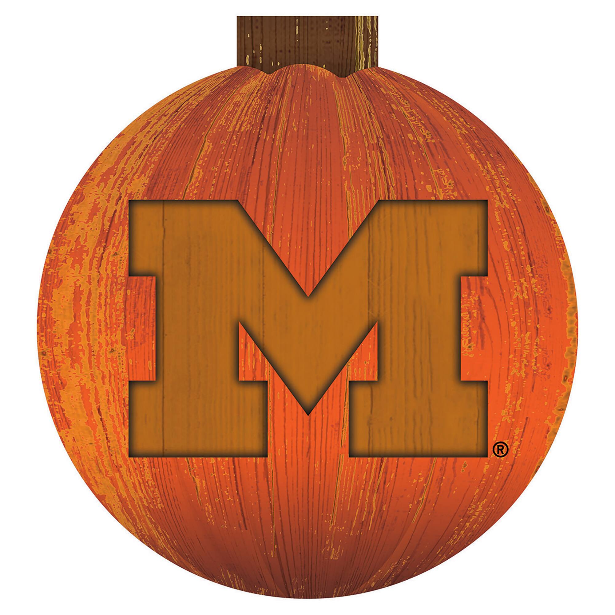 Front. Fan Creations - Michigan Wolverines 12'' Pumpkin Sign - Orange.