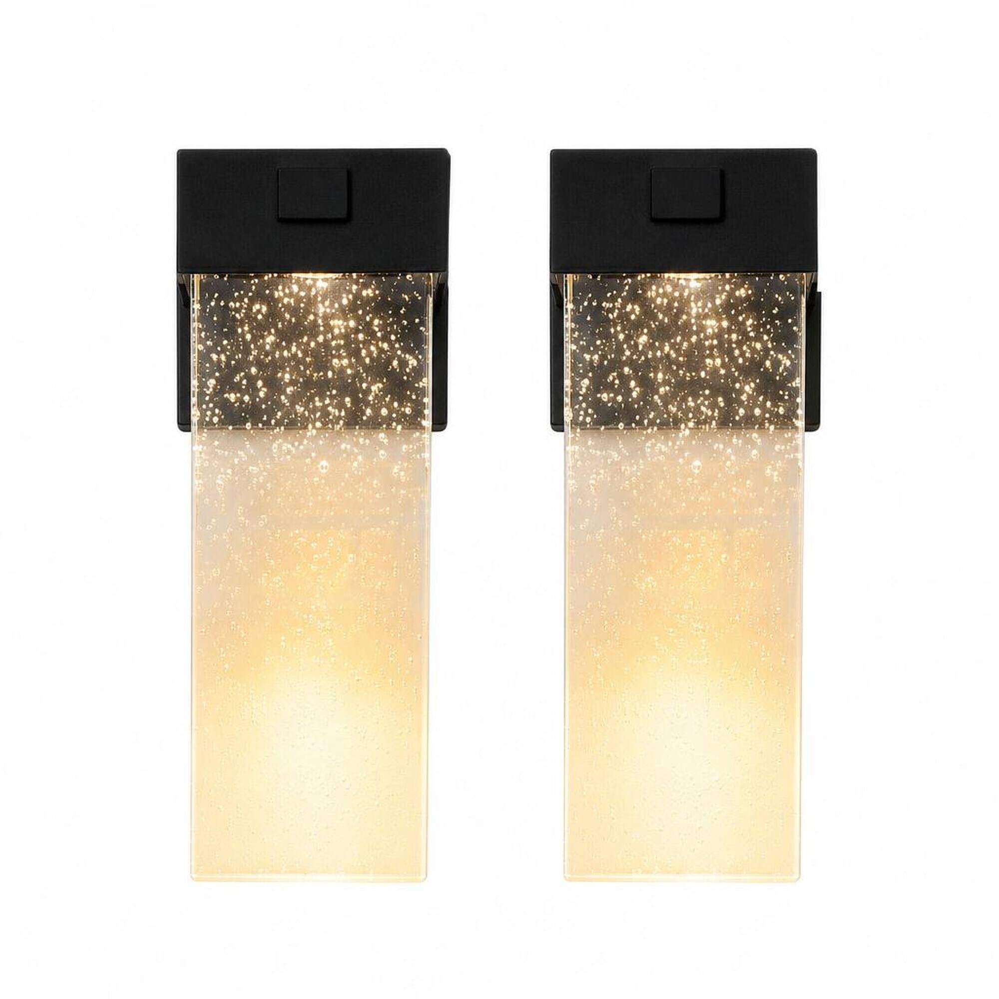 Front. RYHNUYNE - 2-Pack Outdoor Wall Light Fixture – Weatherproof LED Sconce with Bubble Crystal & Light Sensor, 12W.