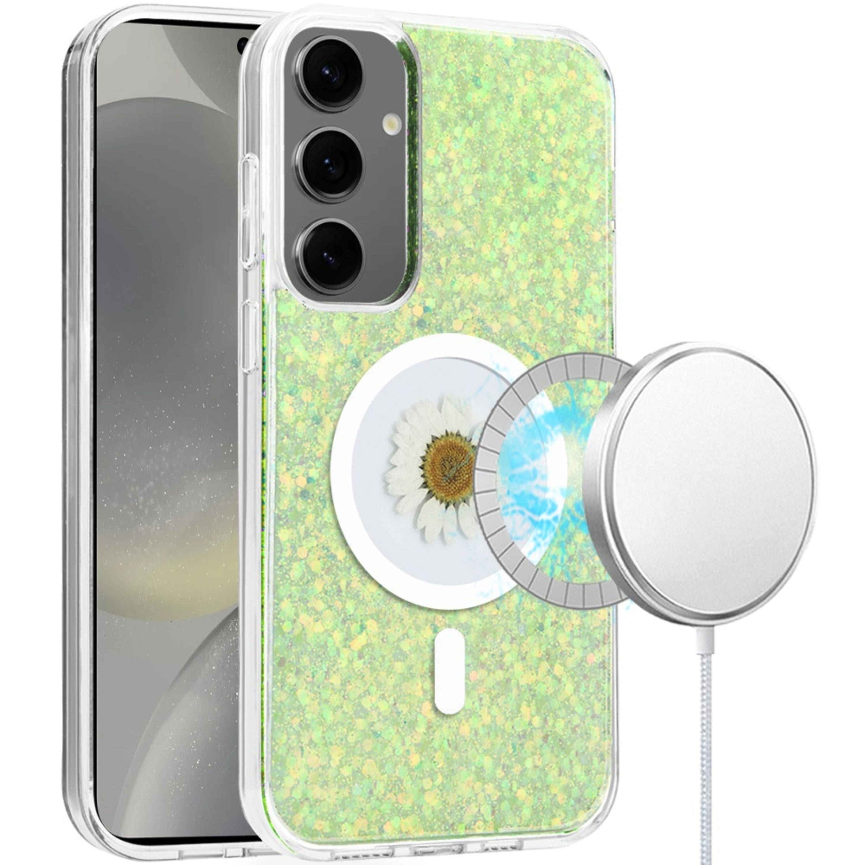 Kitcheniva - Elegant Floral Resin Hybrid Case With Tempered Glass For Samsung S25/S24 - Green price history on PriceWatchPro