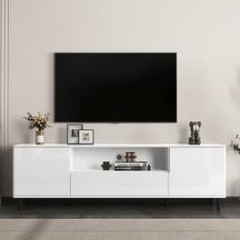 APRILSOUL - High Gloss Panel Modern TV Console TV Stand Entertainment Center with Storage Shelves TV Cabinet Cloud - White