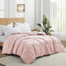 Puredown - Luxurious 300TC 100% Organic Cotton Down Feather Fiber Comforter, Twin - Pink