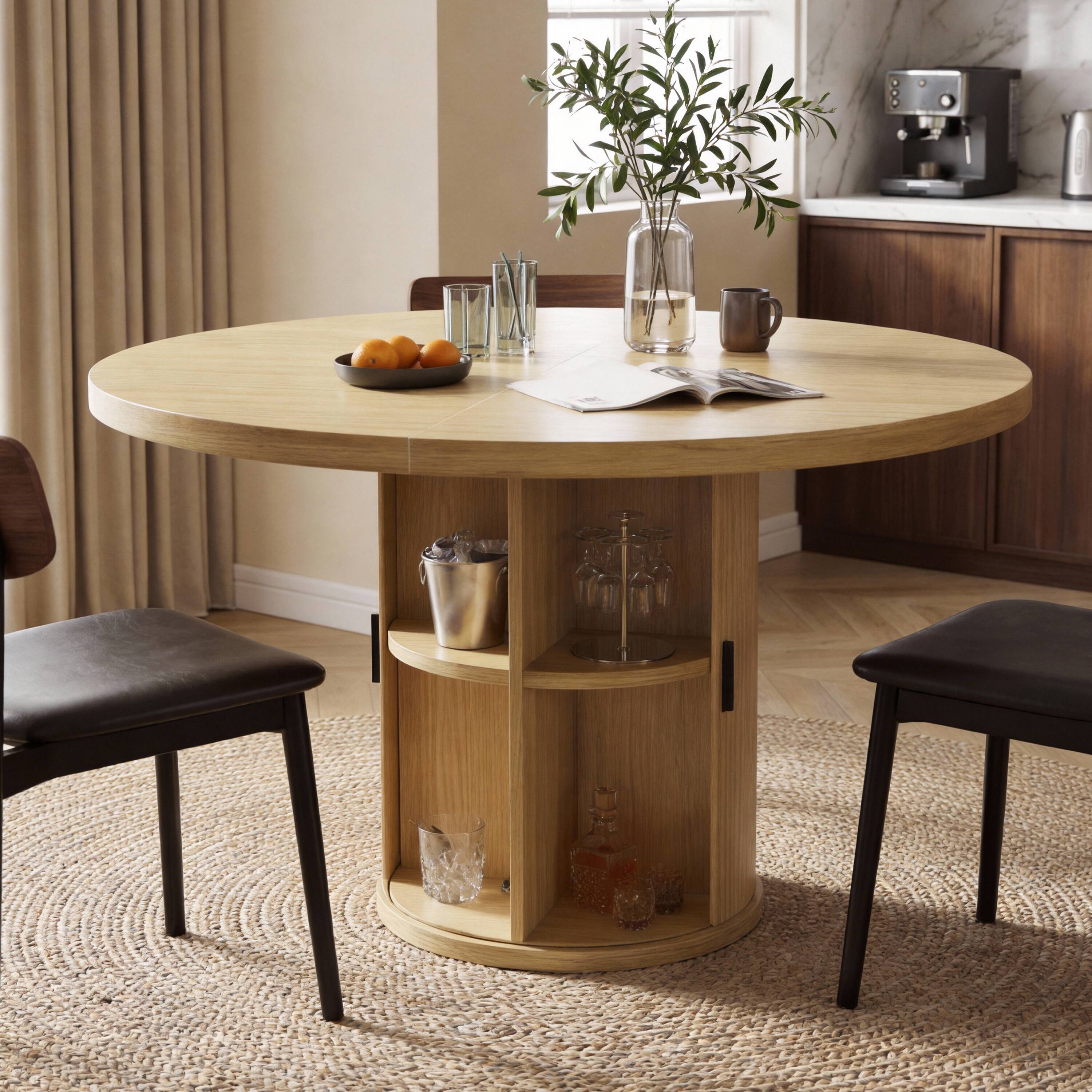 Alt View 4. Dyonery - Dyonery Extendable Dining Table  3-5 Seats,4-Compartment Organized Storage Base, Durable Compacted Wood,Natural Oka - Natural Oka.