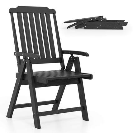 Front. Costway - Costway Foldable Patio Chair with Armrest, Curved Back, Slatted Seat for Backyard Deck - Black.
