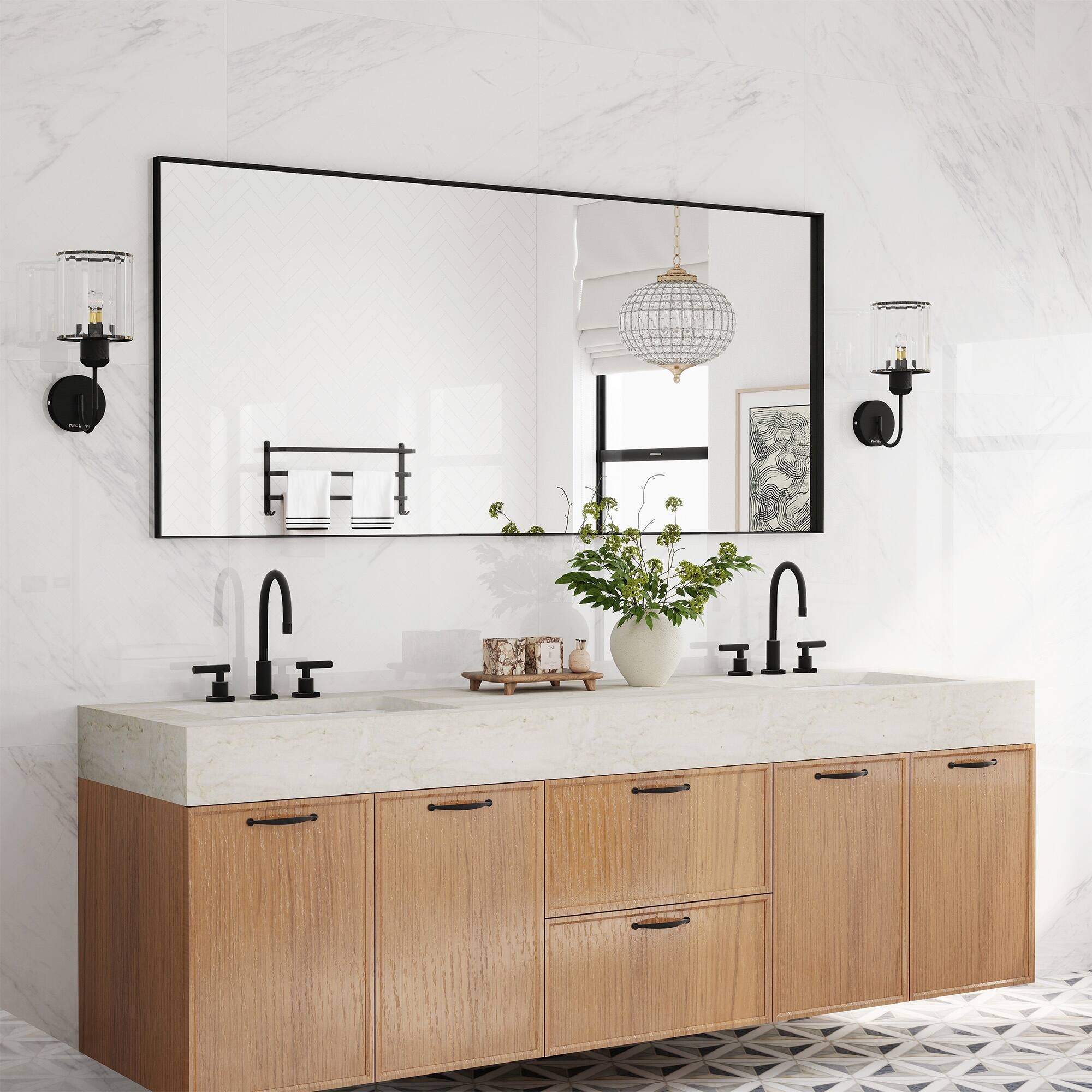 Alt View 3. Boyel Living - 32 x 72 in Rectangle Square Right-Angle Mirror with Matte Black Aluminum Frame.