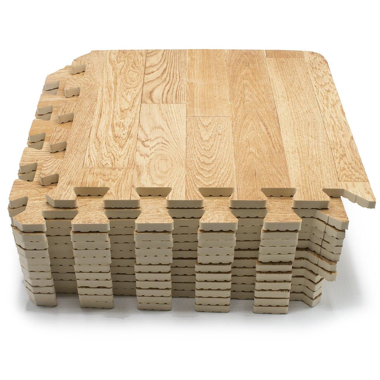 Angle. Sorbus - Sorbus Interlocking Floor Mat Pine Wood Print 16 Pieces 12x12 - Pine.