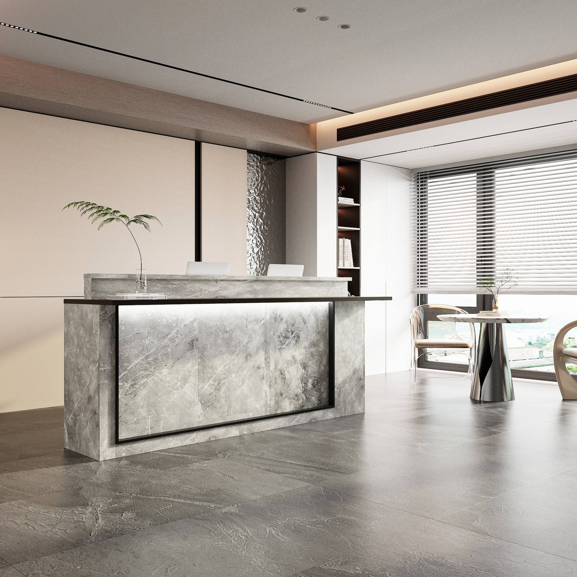 Alt View 2. Famapy - Famapy Modern Reception Desk: Marble - Look, LED - Lit & Organized Front Desk - Gray.