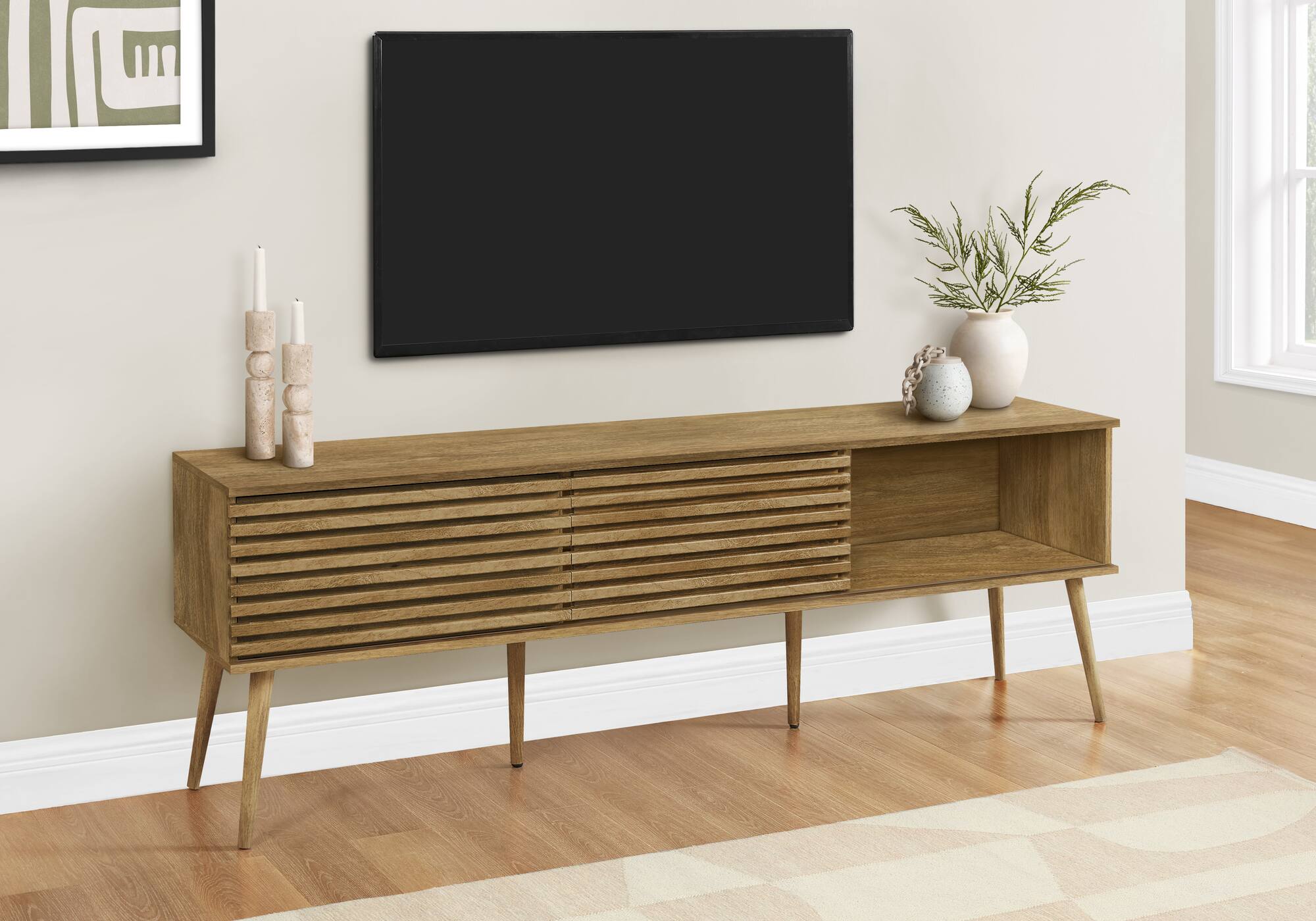 Left. APRILSOUL - Tv Stand 72 Inch Media Entertainment Center Storage Cabinet Console Storage Shelves Living Room Walnut Laminate - Walnut.