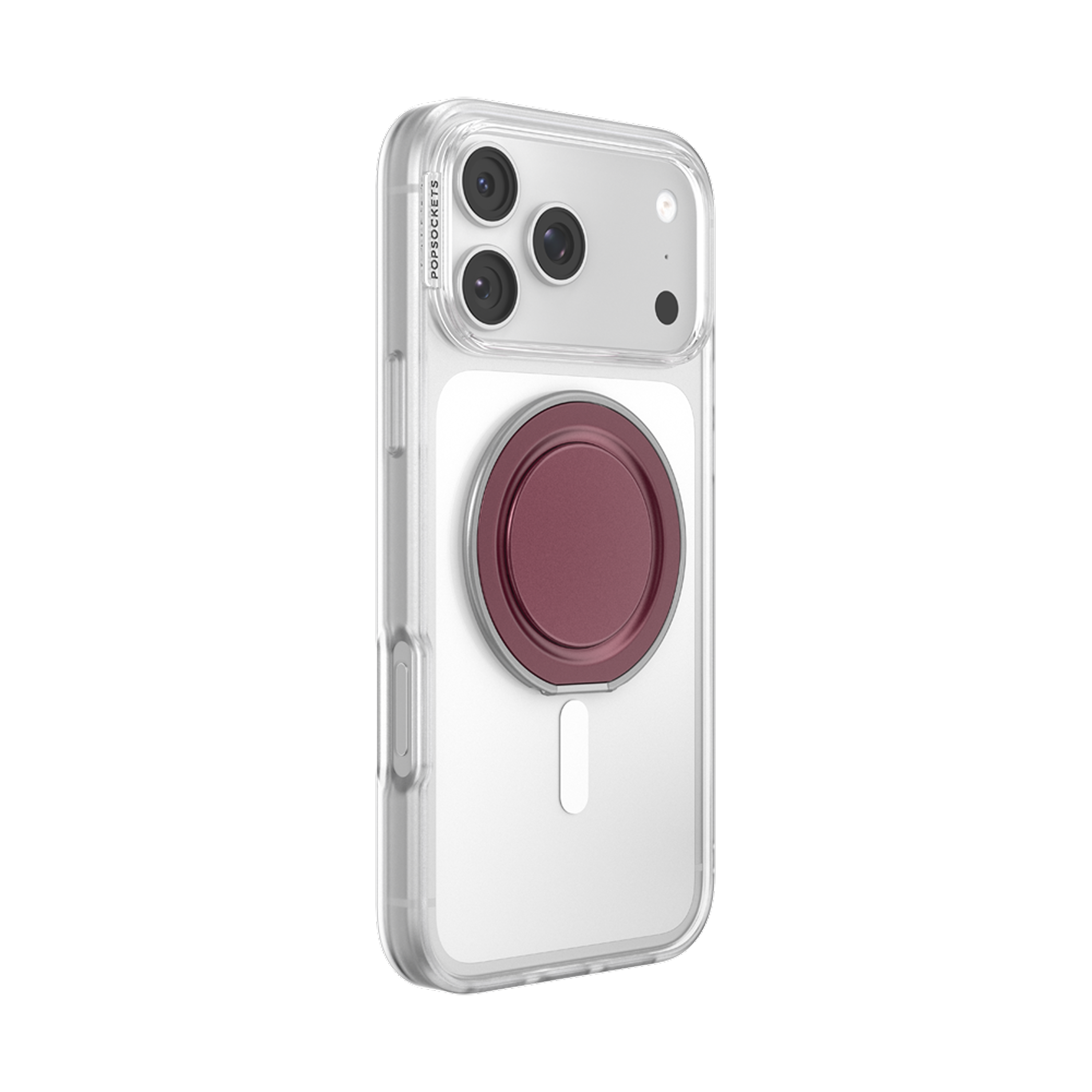 Angle. PopSockets - PopSockets Low-Pro Grip for MagSafe, Ultra-Thin Magnetic Phone Grip with Kick-Out Stand - Burgundy.