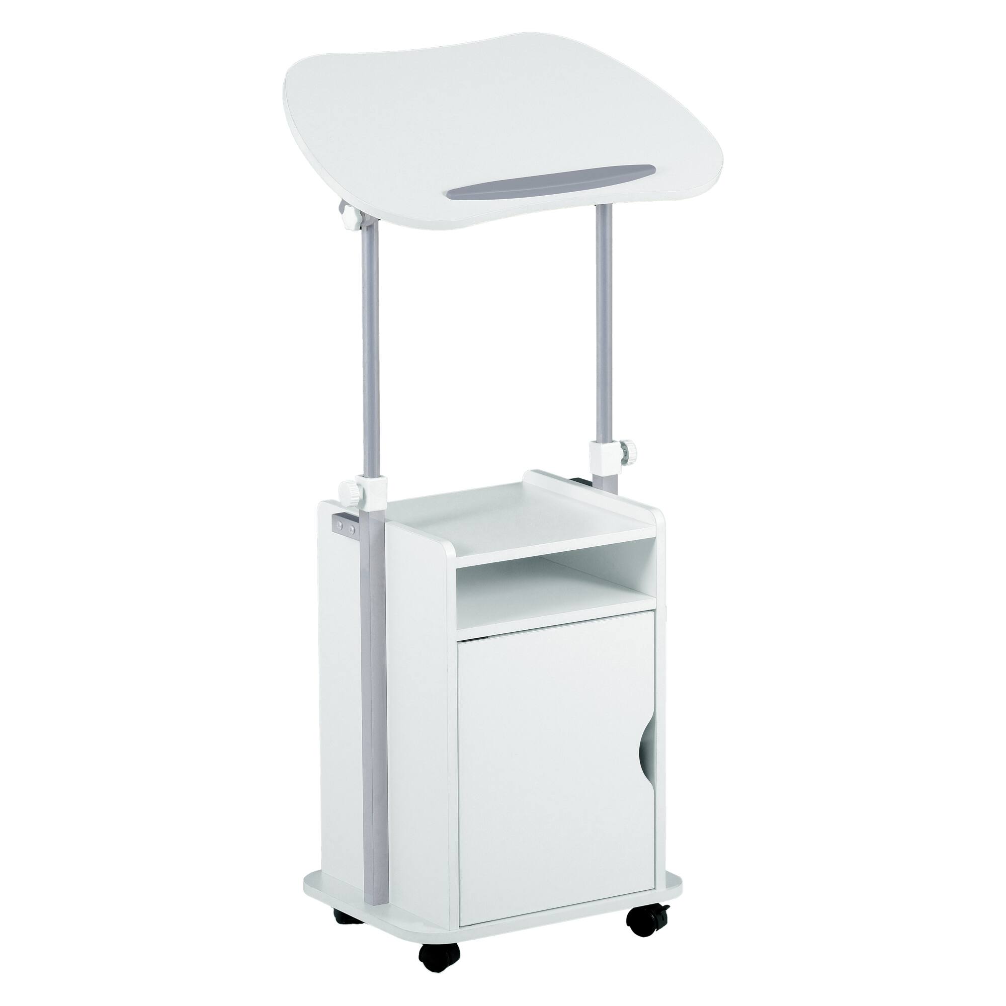 Angle. GOODSILO - Adjustable Sit-to-Stand Rolling Laptop Cart with Concealed Storage and Mobile Workstation Design - White.